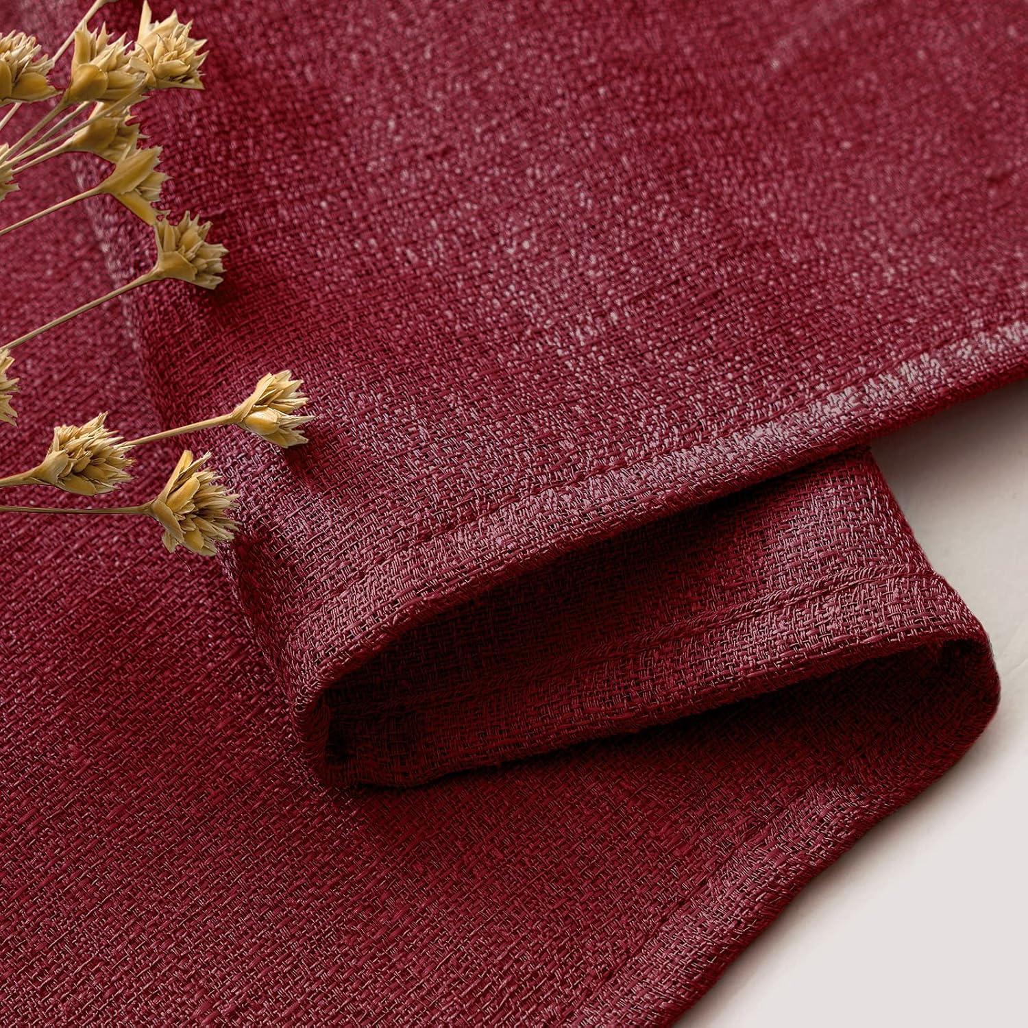 imageMIULEE Burgundy Red Faux Linen Textured Semi Sheer Curtains for Bedroom Living Room 84 Inches Length 2 Panels Set Grommet Light Filtering Privacy Curtains Drapes Room Christmas Decor Window TreatmentBurgundy Red