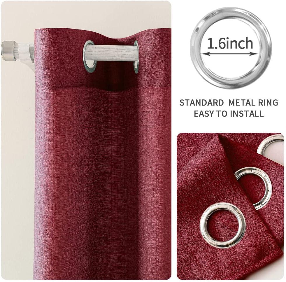 imageMIULEE Burgundy Red Faux Linen Textured Semi Sheer Curtains for Bedroom Living Room 84 Inches Length 2 Panels Set Grommet Light Filtering Privacy Curtains Drapes Room Christmas Decor Window TreatmentBurgundy Red