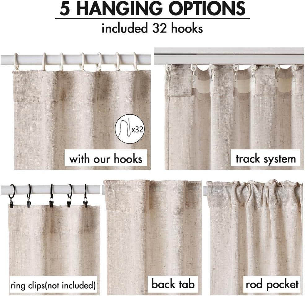 imageMIULEE Burgundy Red Linen Curtains 84 Inch Length 2 Panels for Bedroom Living Room Pinch Pleated Soft Thick Linen Textured Window Drapes with Hooks Semi Sheer Light Filtering Christmas DecorBirch