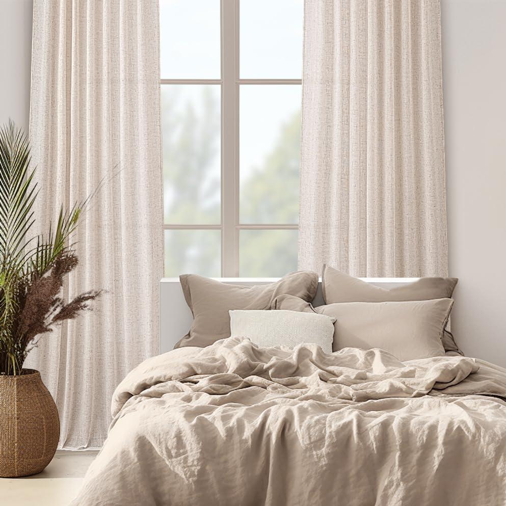 imageMIULEE Burgundy Red Linen Curtains 84 Inch Length 2 Panels for Bedroom Living Room Pinch Pleated Soft Thick Linen Textured Window Drapes with Hooks Semi Sheer Light Filtering Christmas DecorBirch