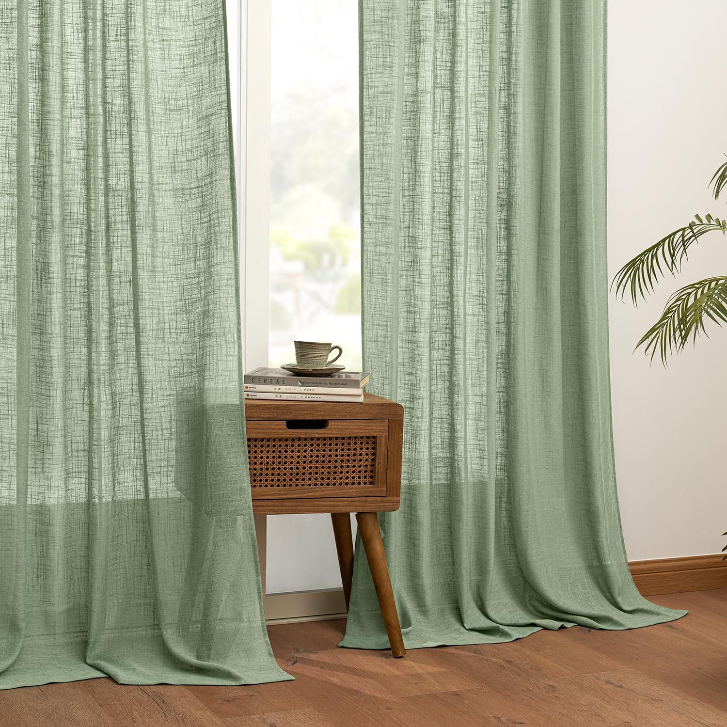 imageMIULEE Burgundy Red Linen Curtains 84 Inch Length 2 Panels for Bedroom Living Room Pinch Pleated Soft Thick Linen Textured Window Drapes with Hooks Semi Sheer Light Filtering Christmas DecorSage Green