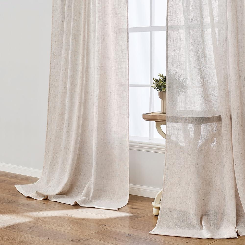 imageMIULEE Burgundy Red Linen Curtains 84 Inch Length 2 Panels for Bedroom Living Room Pinch Pleated Soft Thick Linen Textured Window Drapes with Hooks Semi Sheer Light Filtering Christmas DecorBirch