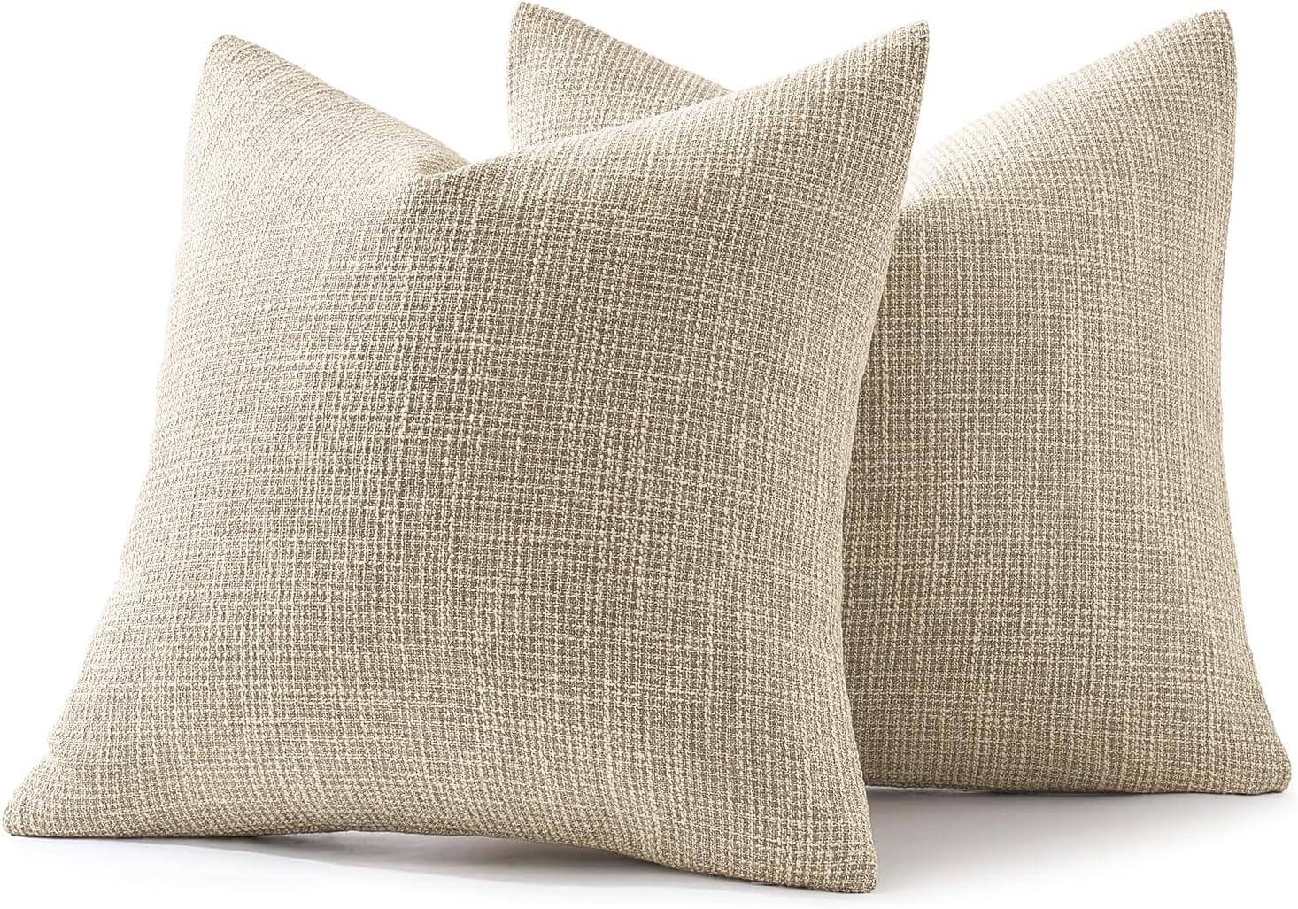 imageMIULEE Burlap Linen Christmas Throw Pillow Covers 18x18 Inch Set of 2 Dark Green Decorative Pillows Modern Farmhouse Cushion Covers for Outdoor Couch Sofa Bedroom Livingroom Home DecorBeige