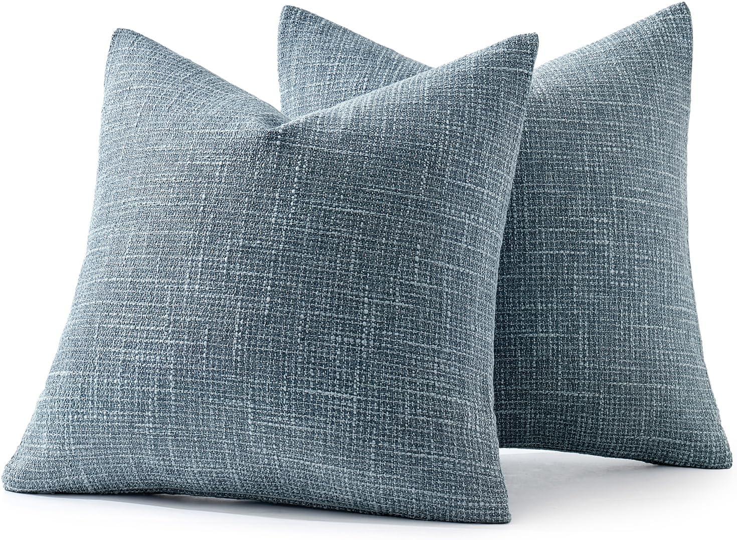 imageMIULEE Burlap Linen Christmas Throw Pillow Covers 18x18 Inch Set of 2 Dark Green Decorative Pillows Modern Farmhouse Cushion Covers for Outdoor Couch Sofa Bedroom Livingroom Home DecorBlue