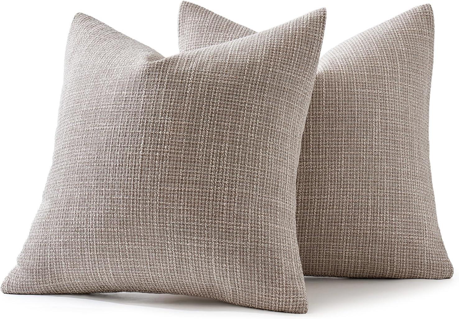 imageMIULEE Burlap Linen Christmas Throw Pillow Covers 18x18 Inch Set of 2 Dark Green Decorative Pillows Modern Farmhouse Cushion Covers for Outdoor Couch Sofa Bedroom Livingroom Home DecorKhaki