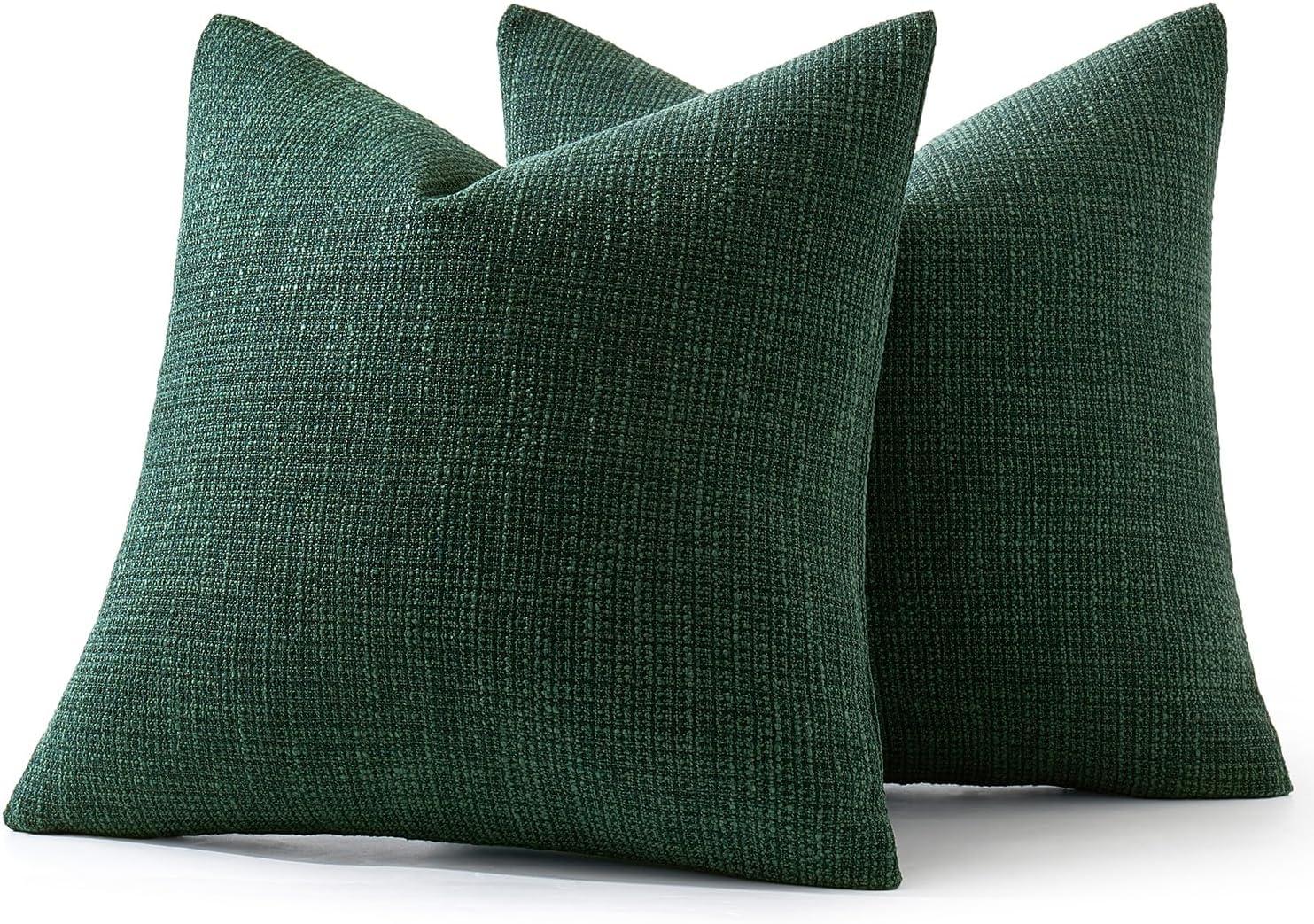 imageMIULEE Burlap Linen Christmas Throw Pillow Covers 18x18 Inch Set of 2 Dark Green Decorative Pillows Modern Farmhouse Cushion Covers for Outdoor Couch Sofa Bedroom Livingroom Home DecorDark Green