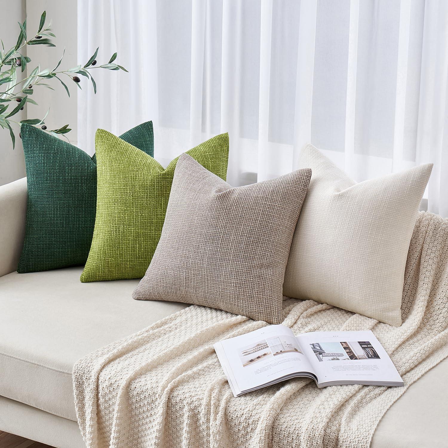 imageMIULEE Burlap Linen Christmas Throw Pillow Covers 18x18 Inch Set of 2 Dark Green Decorative Pillows Modern Farmhouse Cushion Covers for Outdoor Couch Sofa Bedroom Livingroom Home DecorDark Green