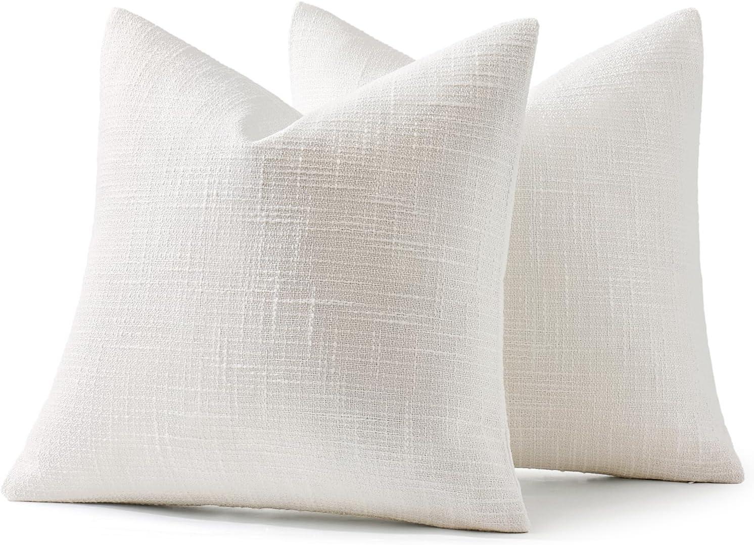 imageMIULEE Burlap Linen Christmas Throw Pillow Covers 18x18 Inch Set of 2 Dark Green Decorative Pillows Modern Farmhouse Cushion Covers for Outdoor Couch Sofa Bedroom Livingroom Home DecorPure White