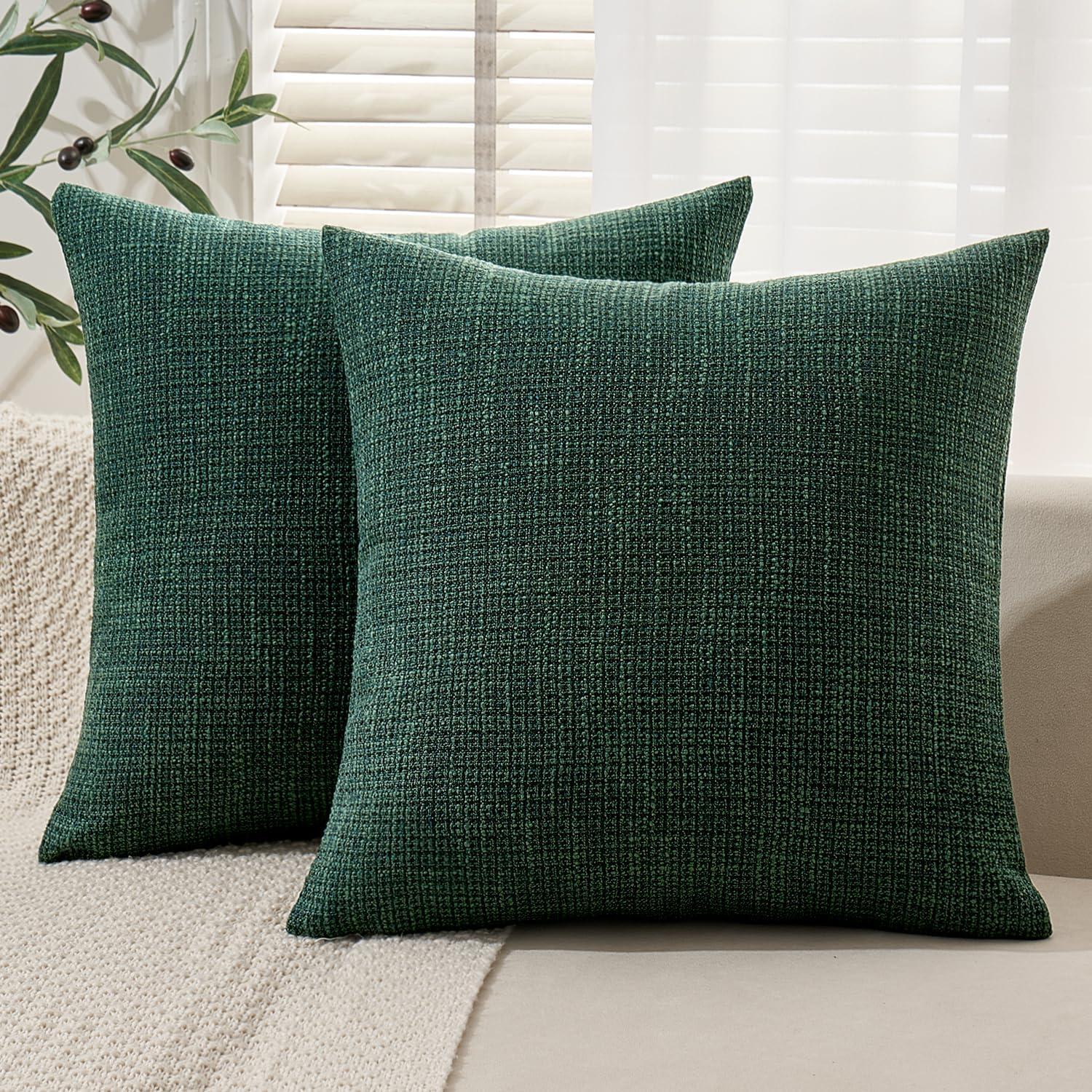 imageMIULEE Burlap Linen Christmas Throw Pillow Covers 18x18 Inch Set of 2 Dark Green Decorative Pillows Modern Farmhouse Cushion Covers for Outdoor Couch Sofa Bedroom Livingroom Home DecorDark Green