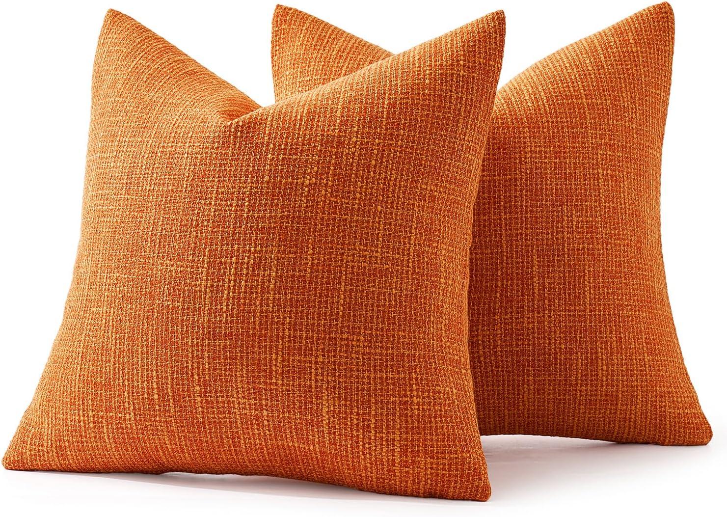 imageMIULEE Burlap Linen Christmas Throw Pillow Covers 18x18 Inch Set of 2 Dark Green Decorative Pillows Modern Farmhouse Cushion Covers for Outdoor Couch Sofa Bedroom Livingroom Home DecorOrange