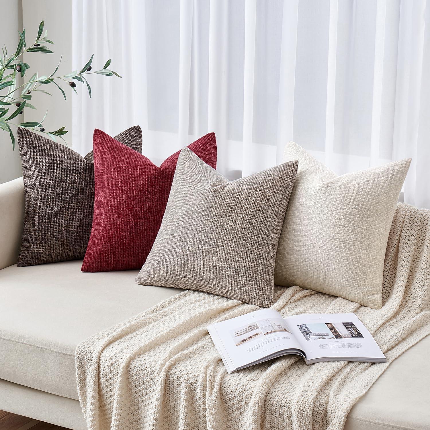 imageMIULEE Burlap Linen Christmas Throw Pillow Covers 18x18 Inch Set of 2 Dark Green Decorative Pillows Modern Farmhouse Cushion Covers for Outdoor Couch Sofa Bedroom Livingroom Home DecorBurgundy Red