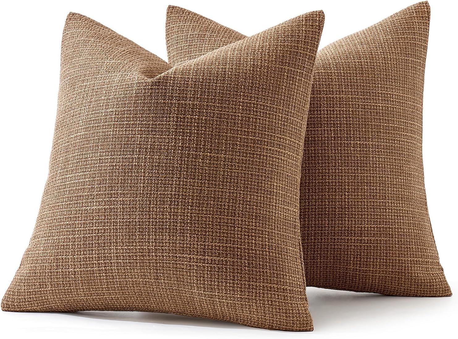 imageMIULEE Burlap Linen Christmas Throw Pillow Covers 18x18 Inch Set of 2 Dark Green Decorative Pillows Modern Farmhouse Cushion Covers for Outdoor Couch Sofa Bedroom Livingroom Home DecorBrown