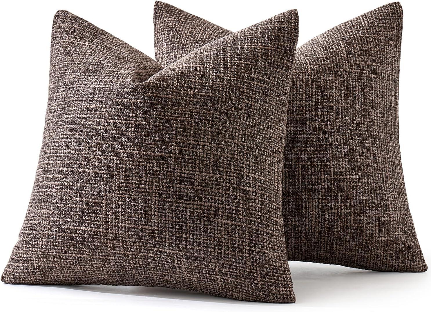 imageMIULEE Burlap Linen Christmas Throw Pillow Covers 18x18 Inch Set of 2 Dark Green Decorative Pillows Modern Farmhouse Cushion Covers for Outdoor Couch Sofa Bedroom Livingroom Home DecorDark Coffee