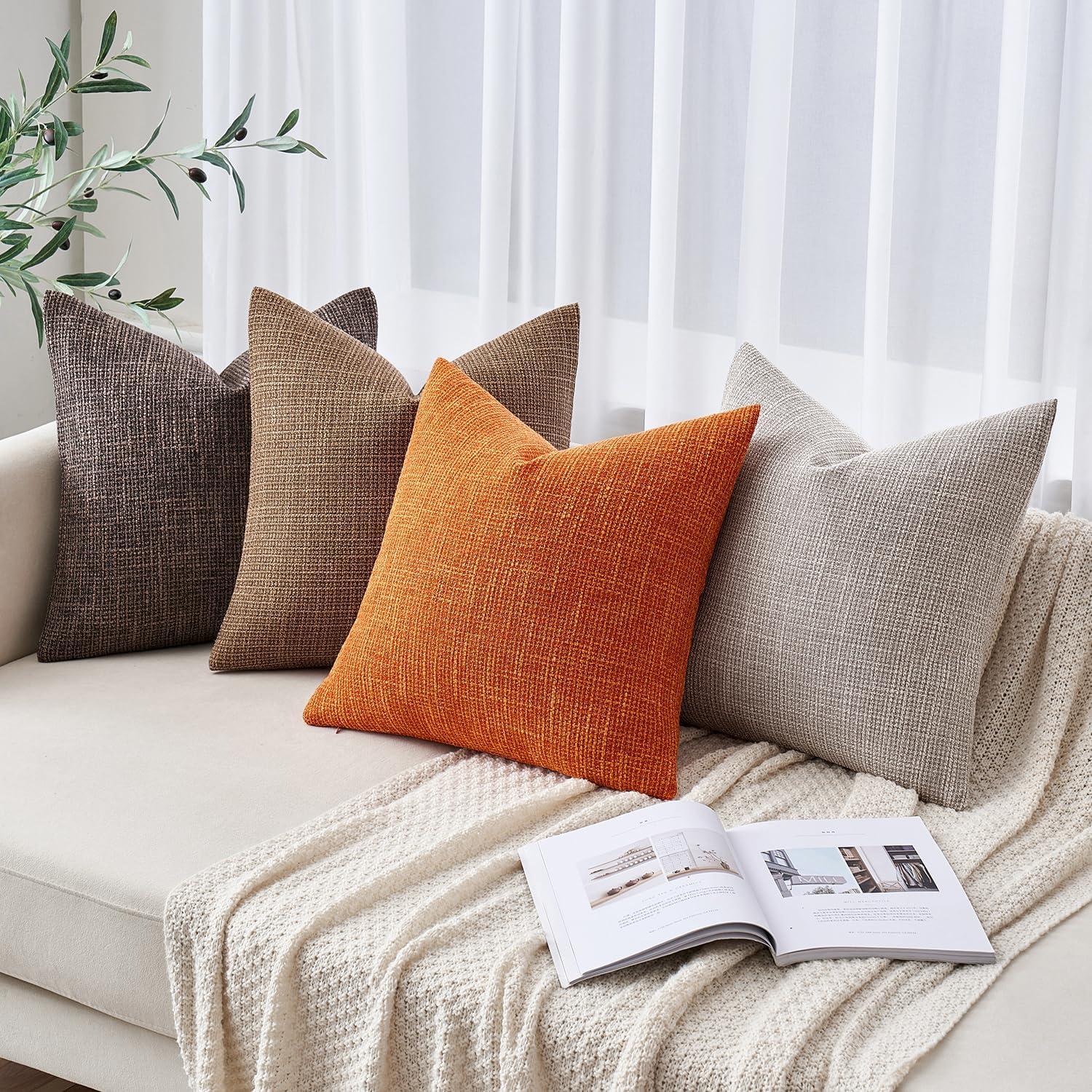 imageMIULEE Burlap Linen Christmas Throw Pillow Covers 18x18 Inch Set of 2 Dark Green Decorative Pillows Modern Farmhouse Cushion Covers for Outdoor Couch Sofa Bedroom Livingroom Home DecorOrange