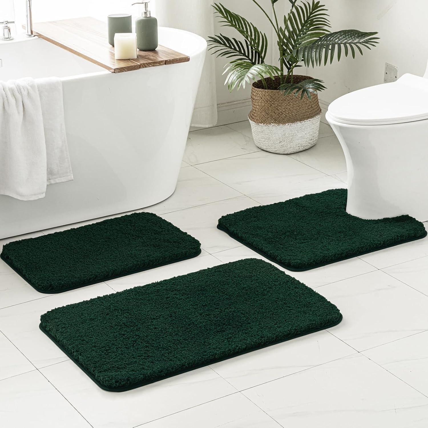 imageMIULEE Burnt Orange Bathroom Rugs Sets 3 Piece Including U Shaped Toilet Rug Soft Absorbent Bath Mats Set with Non Slip Rubber Backside Machine Washable 20quotx30quot16quotx24quotU 20quotx24quotDark Green