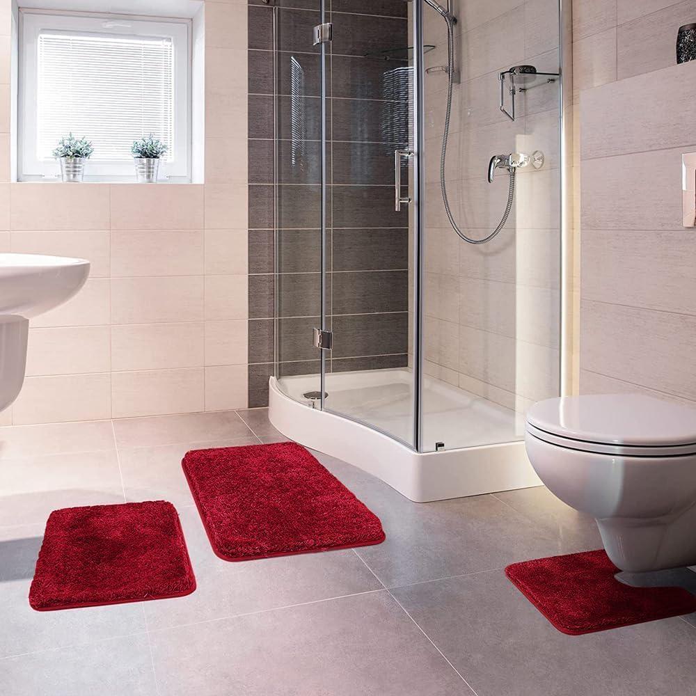 imageMIULEE Burnt Orange Bathroom Rugs Sets 3 Piece Including U Shaped Toilet Rug Soft Absorbent Bath Mats Set with Non Slip Rubber Backside Machine Washable 20quotx30quot16quotx24quotU 20quotx24quotRed