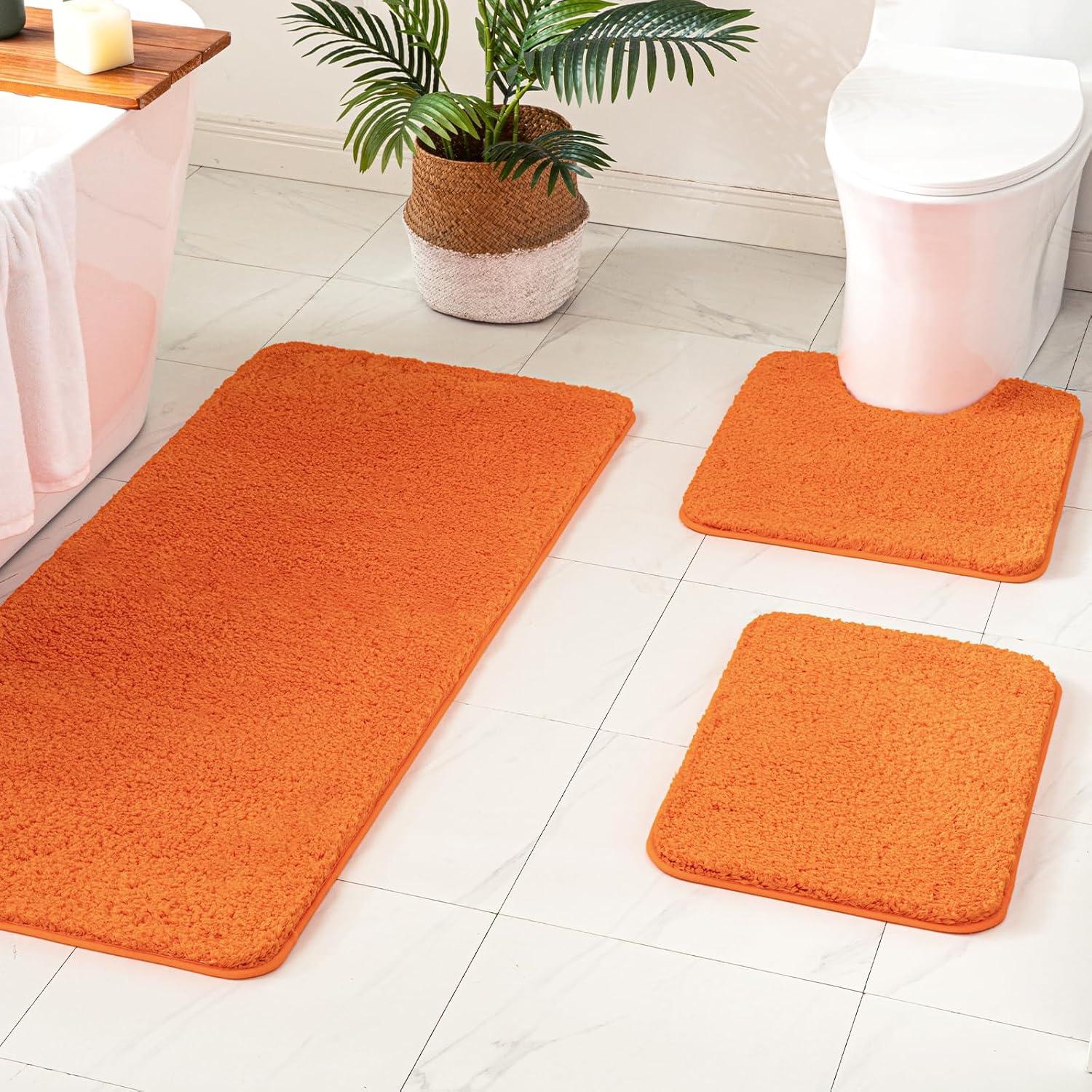 imageMIULEE Burnt Orange Bathroom Rugs Sets 3 Piece Including U Shaped Toilet Rug Soft Absorbent Bath Mats Set with Non Slip Rubber Backside Machine Washable 20quotx30quot16quotx24quotU 20quotx24quotOrange