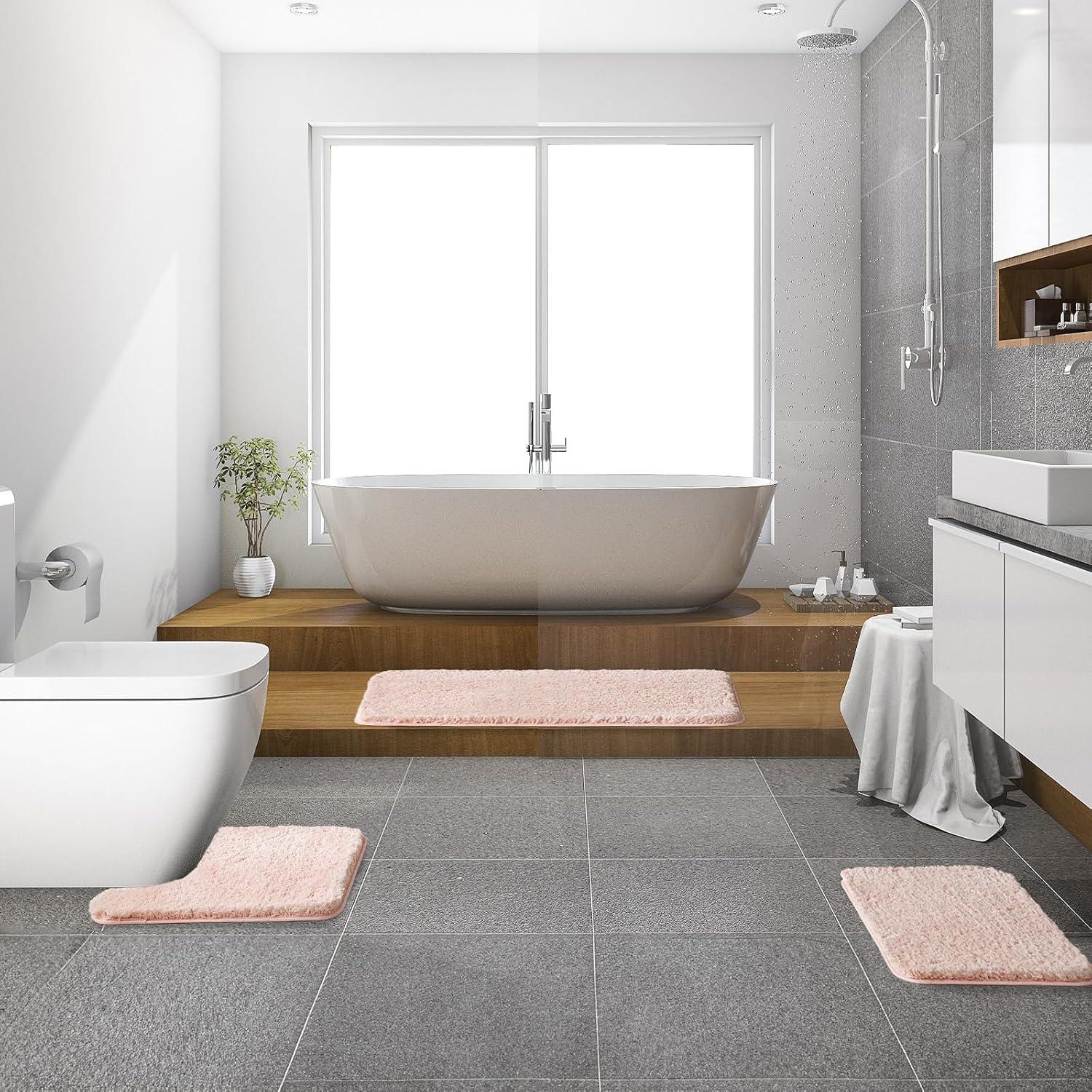 imageMIULEE Burnt Orange Bathroom Rugs Sets 3 Piece Including U Shaped Toilet Rug Soft Absorbent Bath Mats Set with Non Slip Rubber Backside Machine Washable 20quotx30quot16quotx24quotU 20quotx24quotBlush