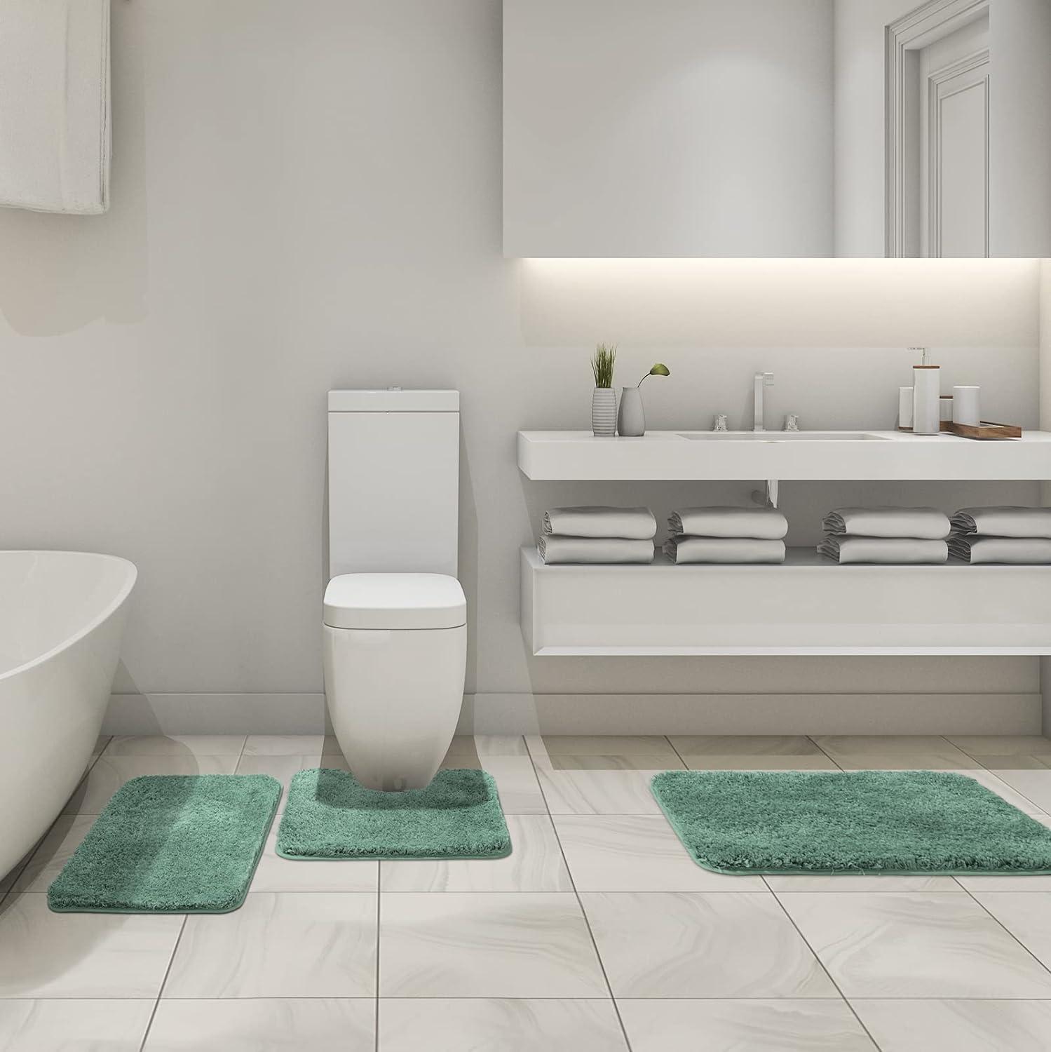 imageMIULEE Burnt Orange Bathroom Rugs Sets 3 Piece Including U Shaped Toilet Rug Soft Absorbent Bath Mats Set with Non Slip Rubber Backside Machine Washable 20quotx30quot16quotx24quotU 20quotx24quotSage Green