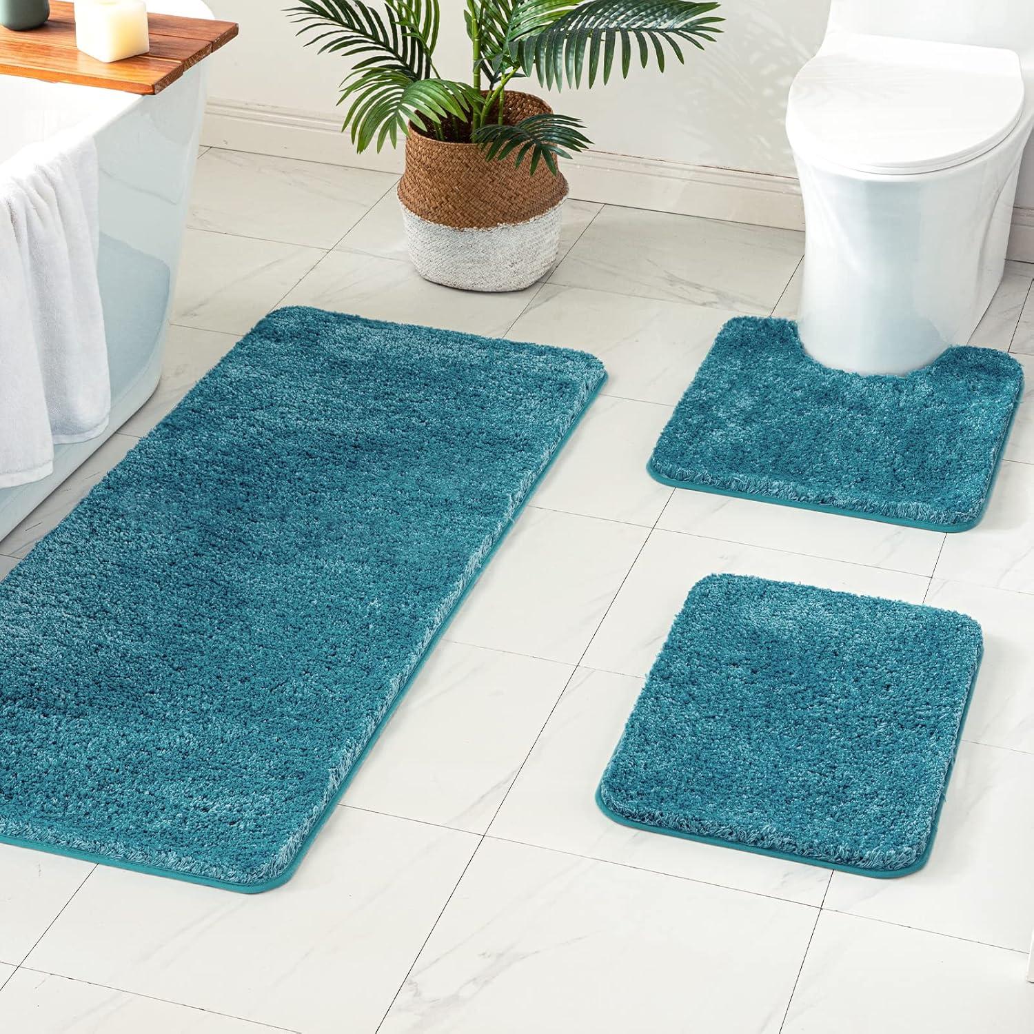 imageMIULEE Burnt Orange Bathroom Rugs Sets 3 Piece Including U Shaped Toilet Rug Soft Absorbent Bath Mats Set with Non Slip Rubber Backside Machine Washable 20quotx30quot16quotx24quotU 20quotx24quotTeal
