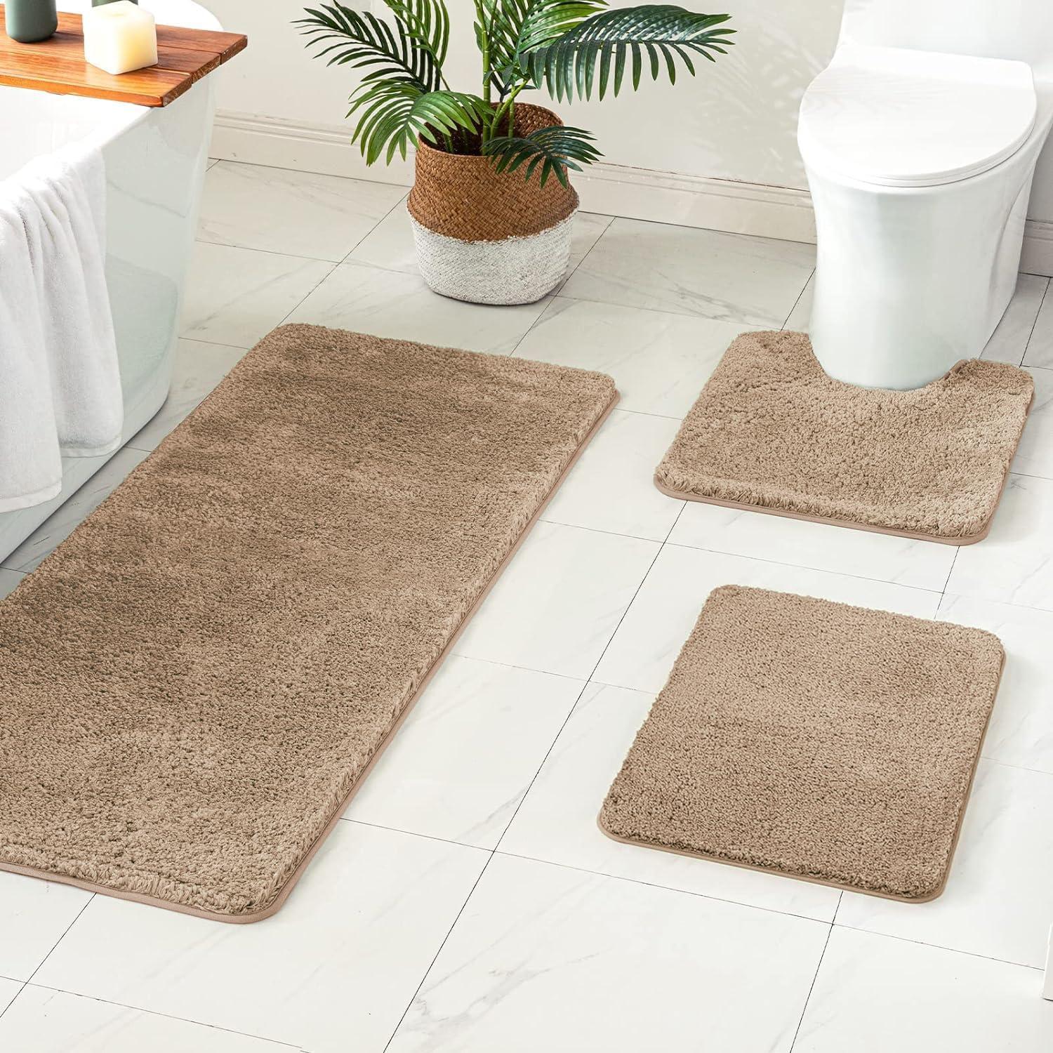 imageMIULEE Burnt Orange Bathroom Rugs Sets 3 Piece Including U Shaped Toilet Rug Soft Absorbent Bath Mats Set with Non Slip Rubber Backside Machine Washable 20quotx30quot16quotx24quotU 20quotx24quotTan
