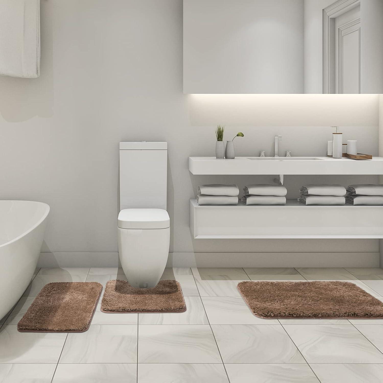 imageMIULEE Burnt Orange Bathroom Rugs Sets 3 Piece Including U Shaped Toilet Rug Soft Absorbent Bath Mats Set with Non Slip Rubber Backside Machine Washable 20quotx30quot16quotx24quotU 20quotx24quotLight Brown