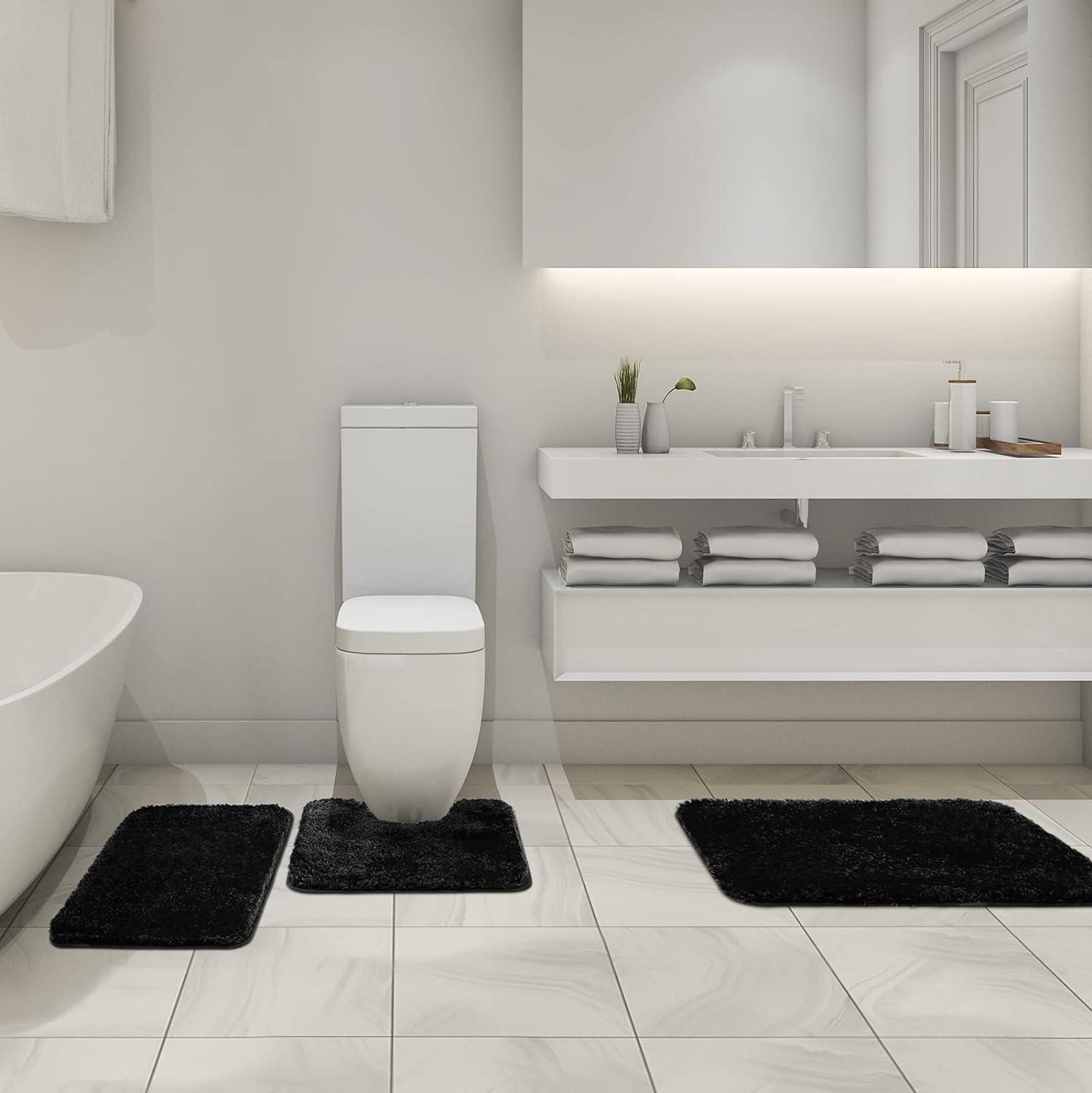 imageMIULEE Burnt Orange Bathroom Rugs Sets 3 Piece Including U Shaped Toilet Rug Soft Absorbent Bath Mats Set with Non Slip Rubber Backside Machine Washable 20quotx30quot16quotx24quotU 20quotx24quotBlack