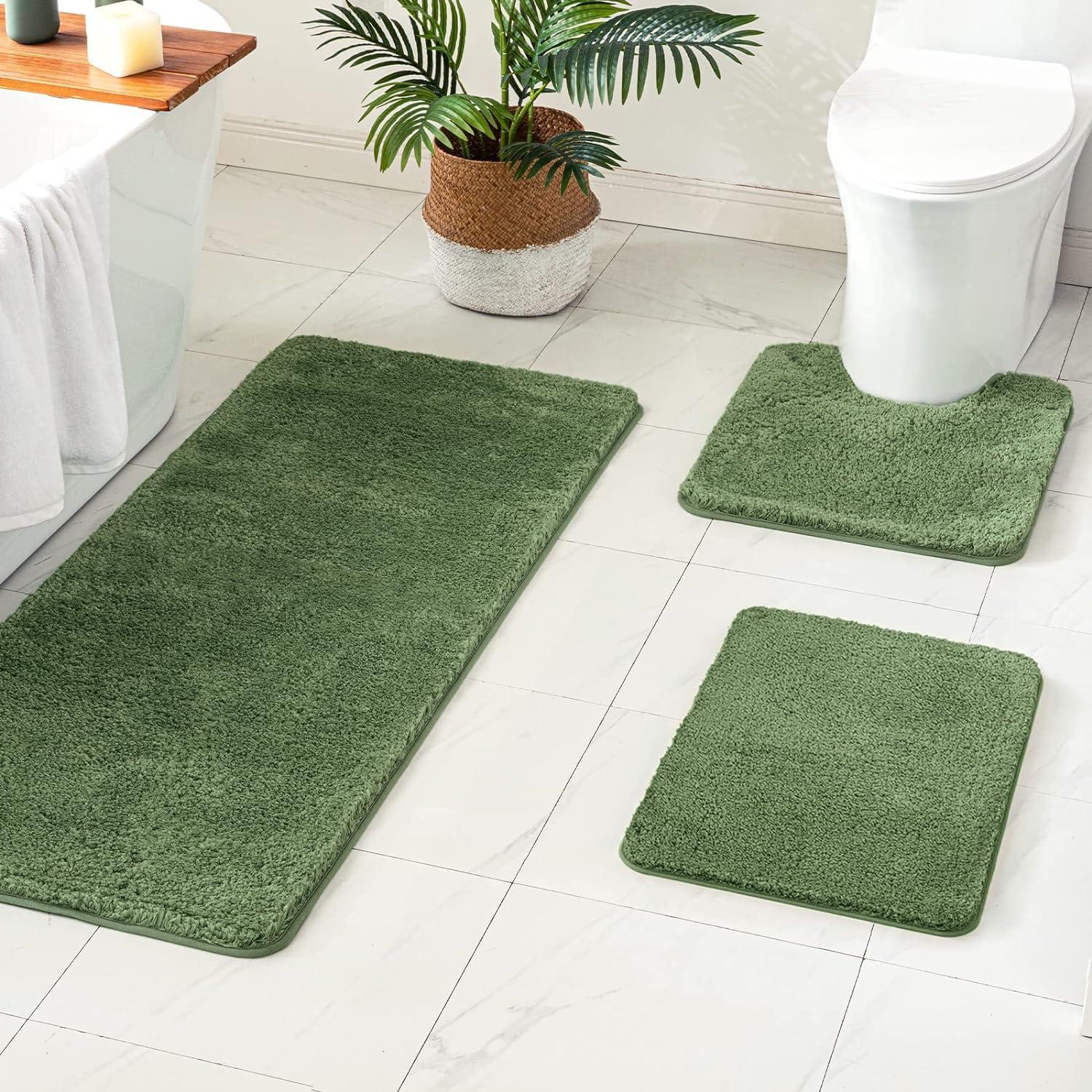 imageMIULEE Burnt Orange Bathroom Rugs Sets 3 Piece Including U Shaped Toilet Rug Soft Absorbent Bath Mats Set with Non Slip Rubber Backside Machine Washable 20quotx30quot16quotx24quotU 20quotx24quotMoss Green