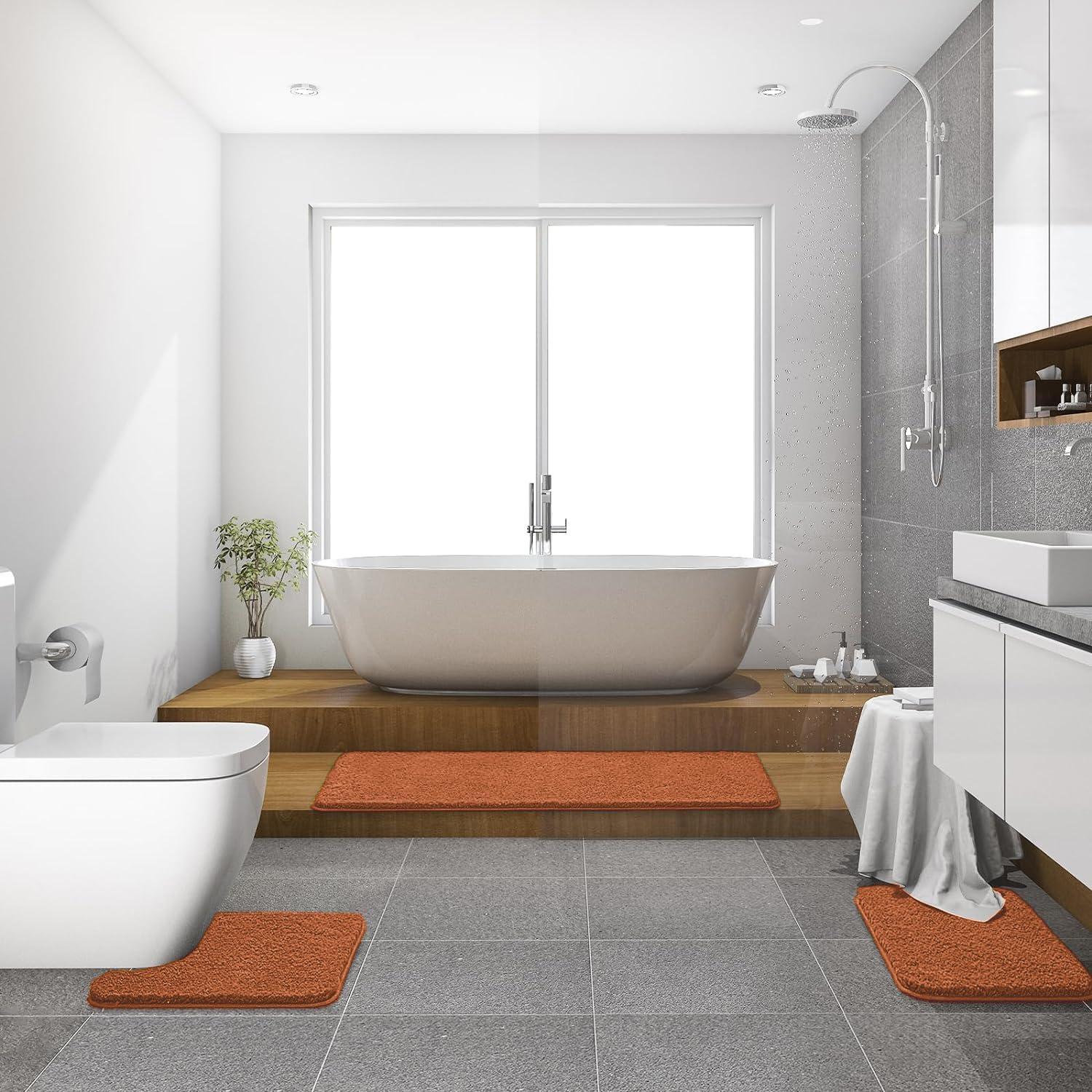 imageMIULEE Burnt Orange Bathroom Rugs Sets 3 Piece Including U Shaped Toilet Rug Soft Absorbent Bath Mats Set with Non Slip Rubber Backside Machine Washable 20quotx30quot16quotx24quotU 20quotx24quotBurnt Orange
