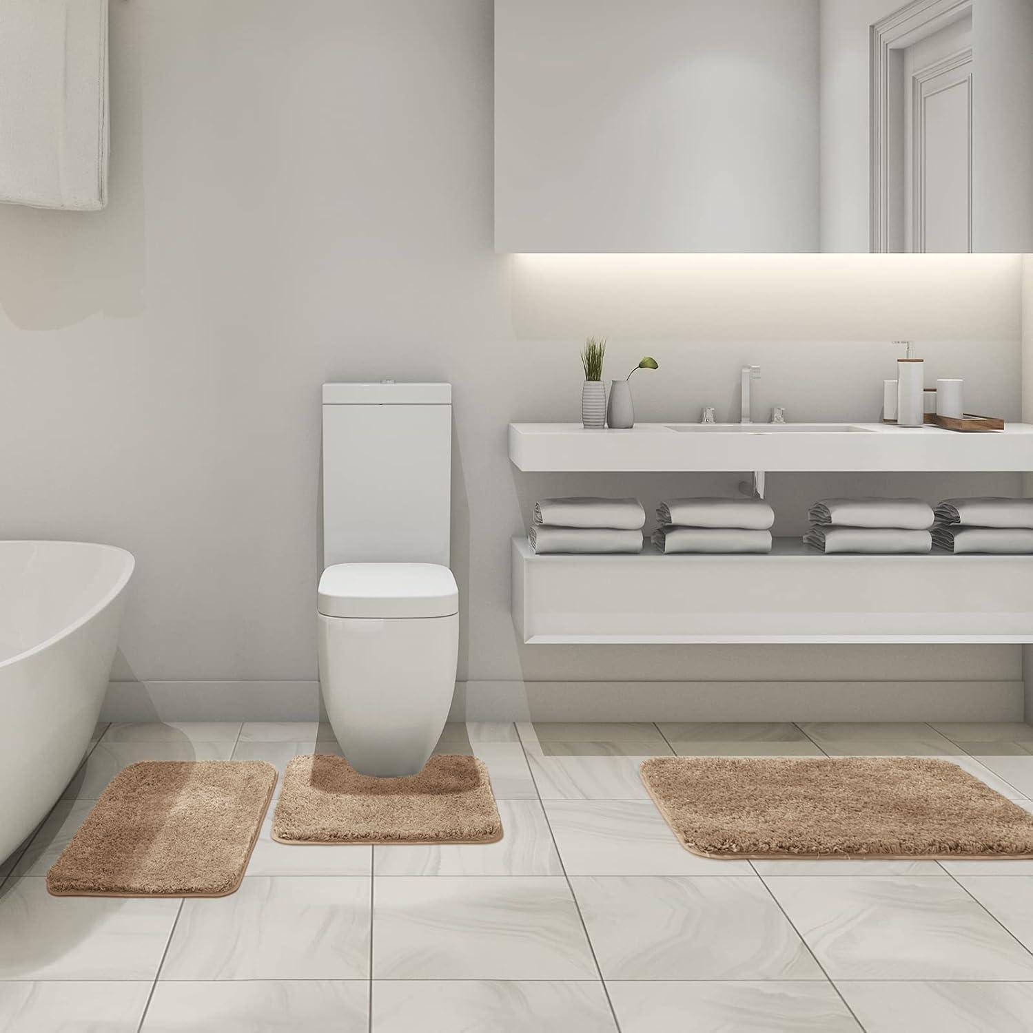 imageMIULEE Burnt Orange Bathroom Rugs Sets 3 Piece Including U Shaped Toilet Rug Soft Absorbent Bath Mats Set with Non Slip Rubber Backside Machine Washable 20quotx30quot16quotx24quotU 20quotx24quotTan