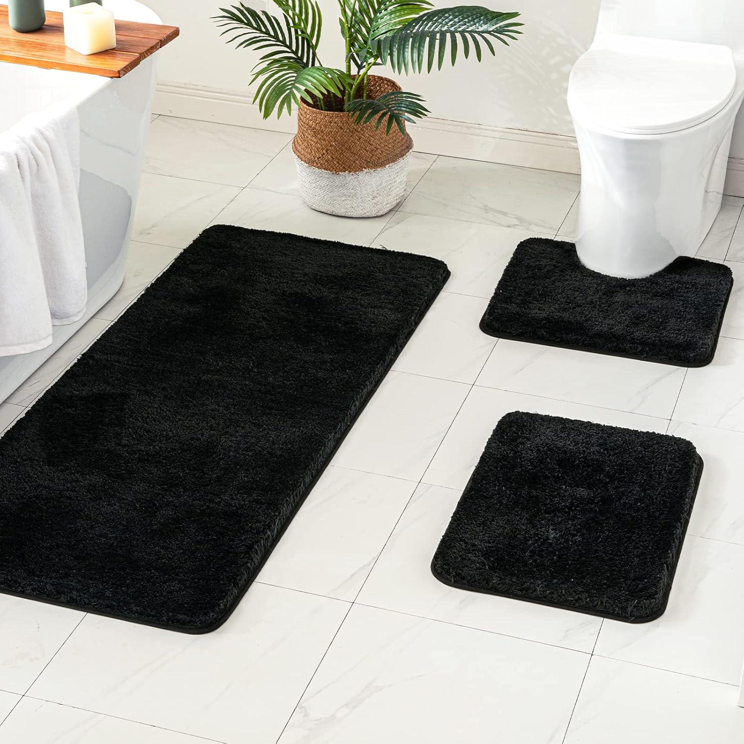 imageMIULEE Burnt Orange Bathroom Rugs Sets 3 Piece Including U Shaped Toilet Rug Soft Absorbent Bath Mats Set with Non Slip Rubber Backside Machine Washable 20quotx30quot16quotx24quotU 20quotx24quotBlack