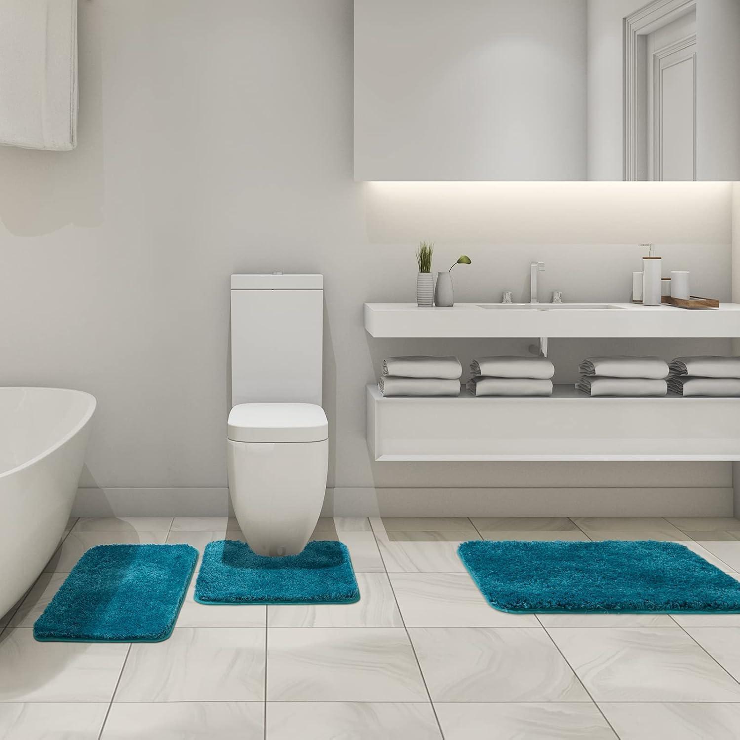 imageMIULEE Burnt Orange Bathroom Rugs Sets 3 Piece Including U Shaped Toilet Rug Soft Absorbent Bath Mats Set with Non Slip Rubber Backside Machine Washable 20quotx30quot16quotx24quotU 20quotx24quotTeal