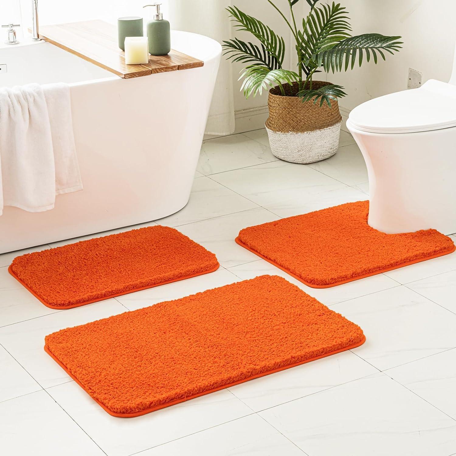 imageMIULEE Burnt Orange Bathroom Rugs Sets 3 Piece Including U Shaped Toilet Rug Soft Absorbent Bath Mats Set with Non Slip Rubber Backside Machine Washable 20quotx30quot16quotx24quotU 20quotx24quotOrange