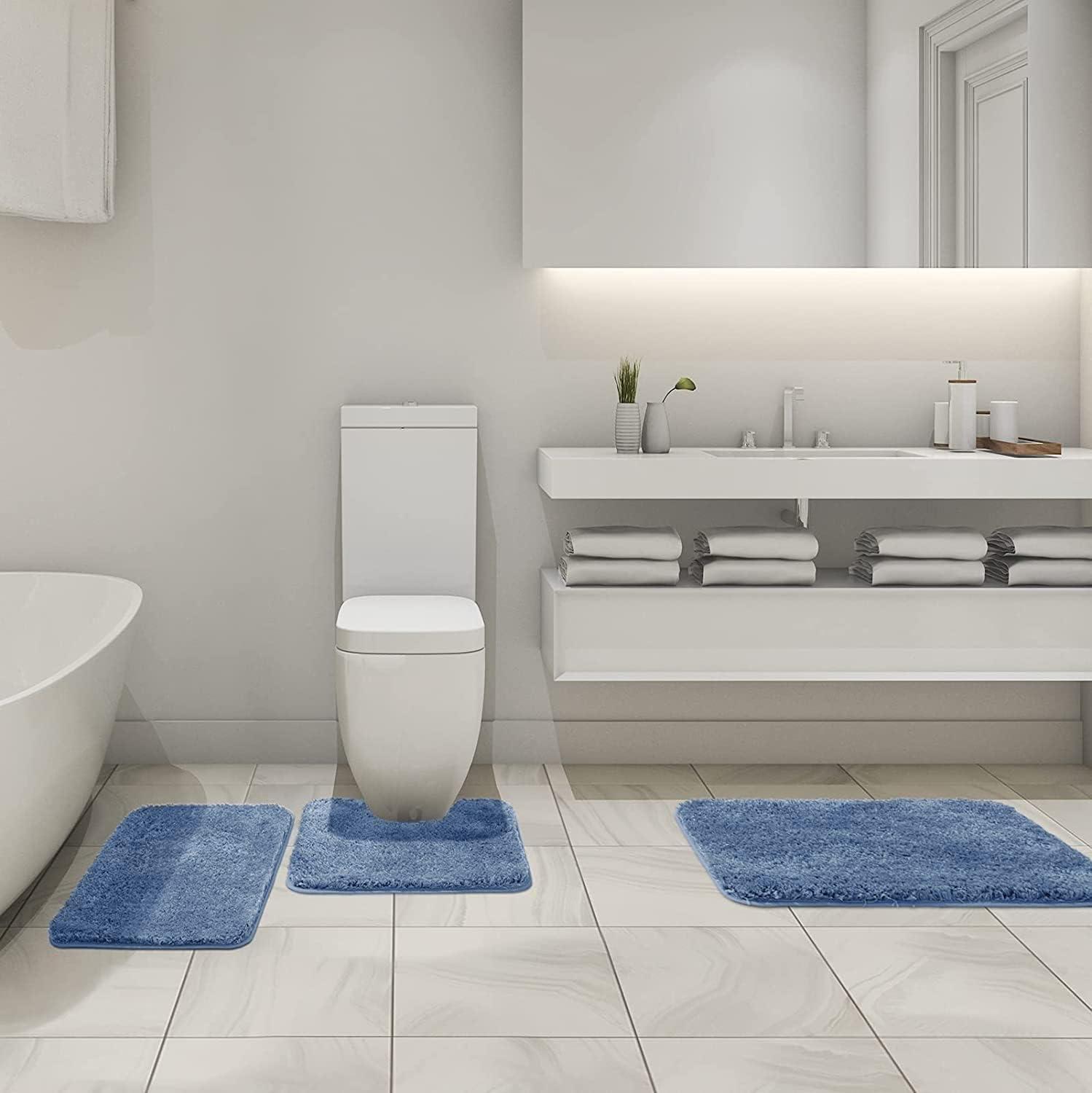 imageMIULEE Burnt Orange Bathroom Rugs Sets 3 Piece Including U Shaped Toilet Rug Soft Absorbent Bath Mats Set with Non Slip Rubber Backside Machine Washable 20quotx30quot16quotx24quotU 20quotx24quotBlue