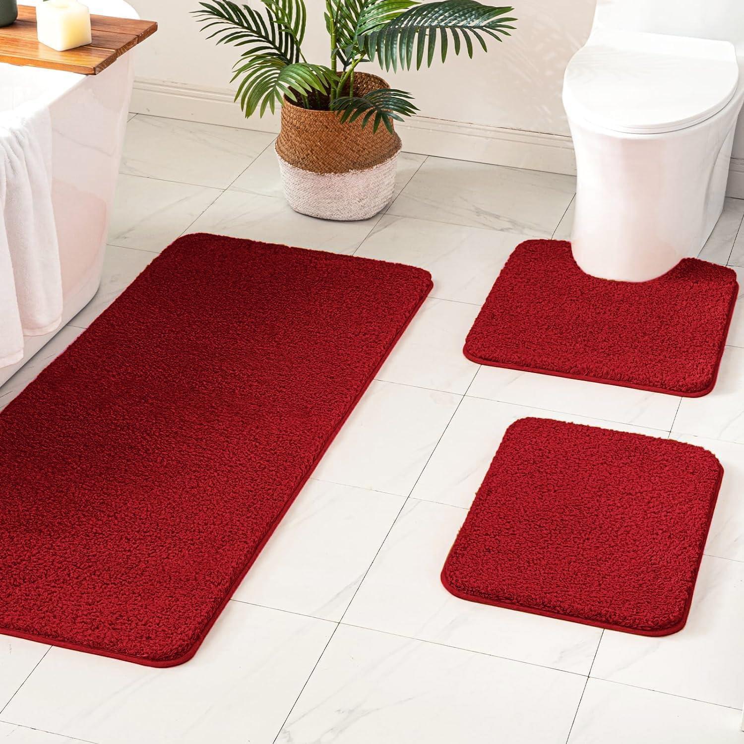 imageMIULEE Burnt Orange Bathroom Rugs Sets 3 Piece Including U Shaped Toilet Rug Soft Absorbent Bath Mats Set with Non Slip Rubber Backside Machine Washable 20quotx30quot16quotx24quotU 20quotx24quotRed