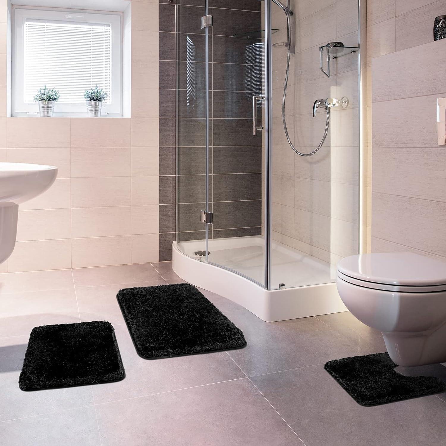 imageMIULEE Burnt Orange Bathroom Rugs Sets 3 Piece Including U Shaped Toilet Rug Soft Absorbent Bath Mats Set with Non Slip Rubber Backside Machine Washable 20quotx30quot16quotx24quotU 20quotx24quotBlack