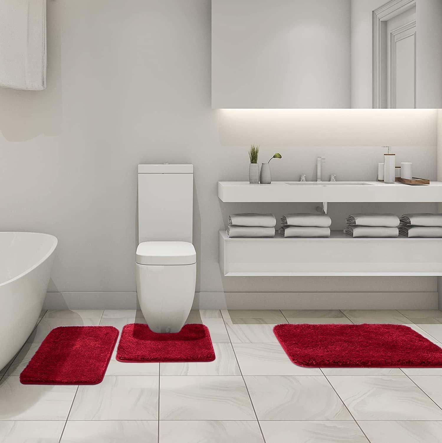 imageMIULEE Burnt Orange Bathroom Rugs Sets 3 Piece Including U Shaped Toilet Rug Soft Absorbent Bath Mats Set with Non Slip Rubber Backside Machine Washable 20quotx30quot16quotx24quotU 20quotx24quotRed