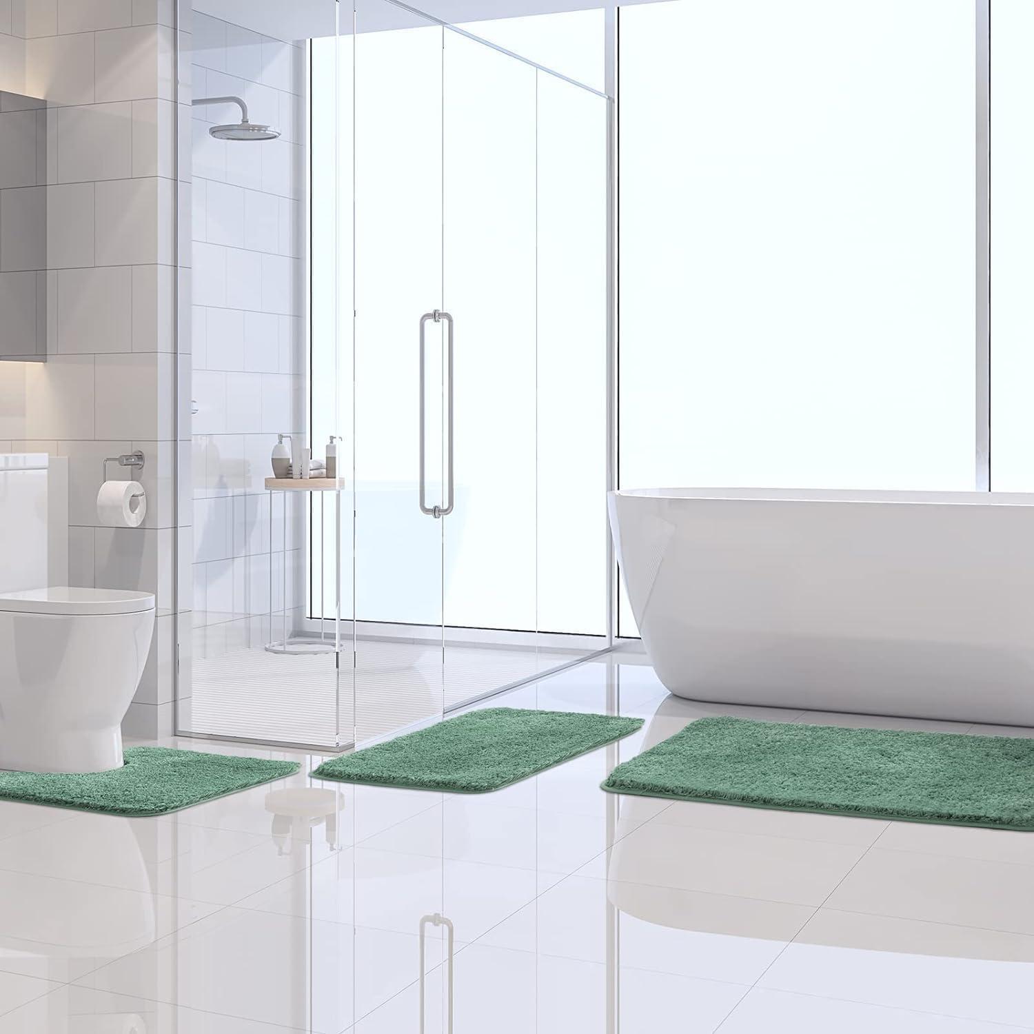 imageMIULEE Burnt Orange Bathroom Rugs Sets 3 Piece Including U Shaped Toilet Rug Soft Absorbent Bath Mats Set with Non Slip Rubber Backside Machine Washable 20quotx30quot16quotx24quotU 20quotx24quotSage Green