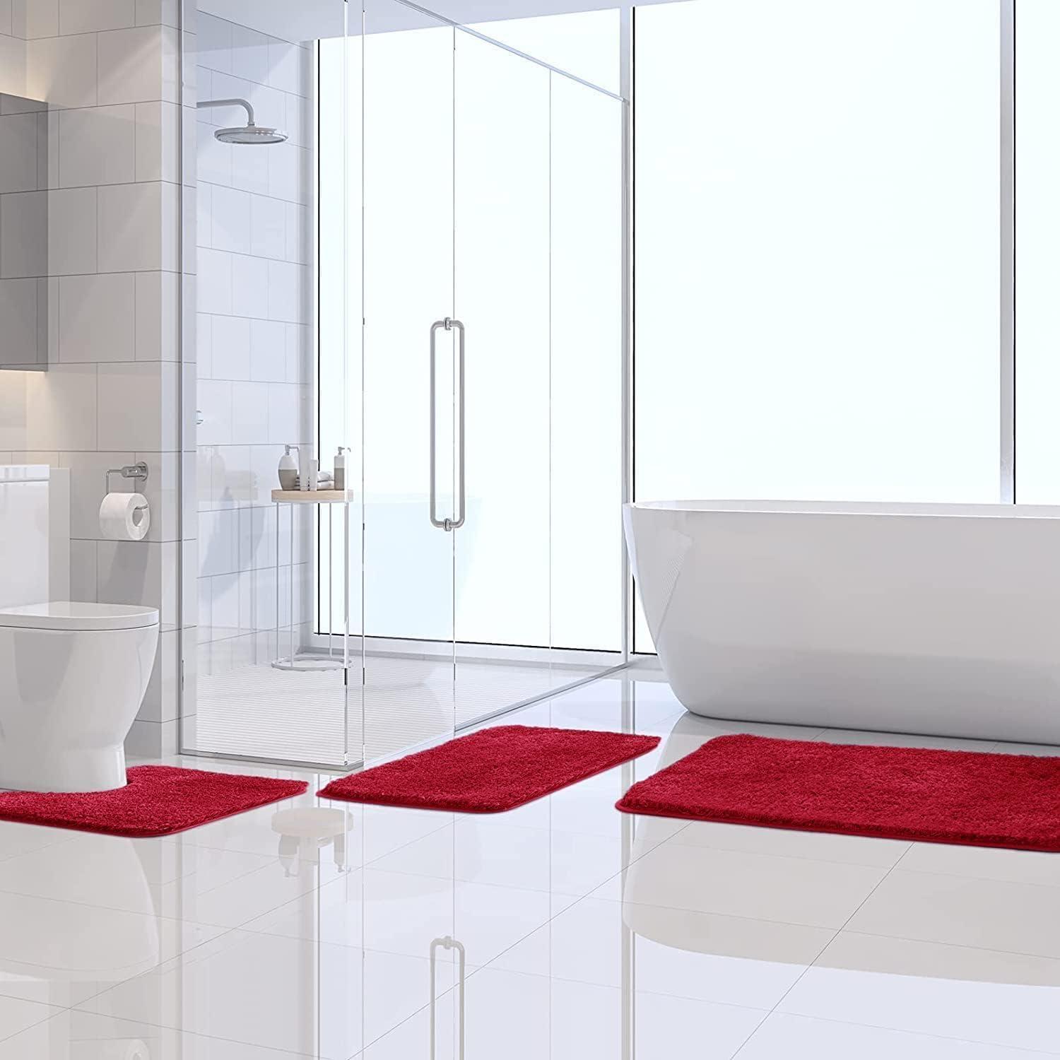 imageMIULEE Burnt Orange Bathroom Rugs Sets 3 Piece Including U Shaped Toilet Rug Soft Absorbent Bath Mats Set with Non Slip Rubber Backside Machine Washable 20quotx30quot16quotx24quotU 20quotx24quotRed