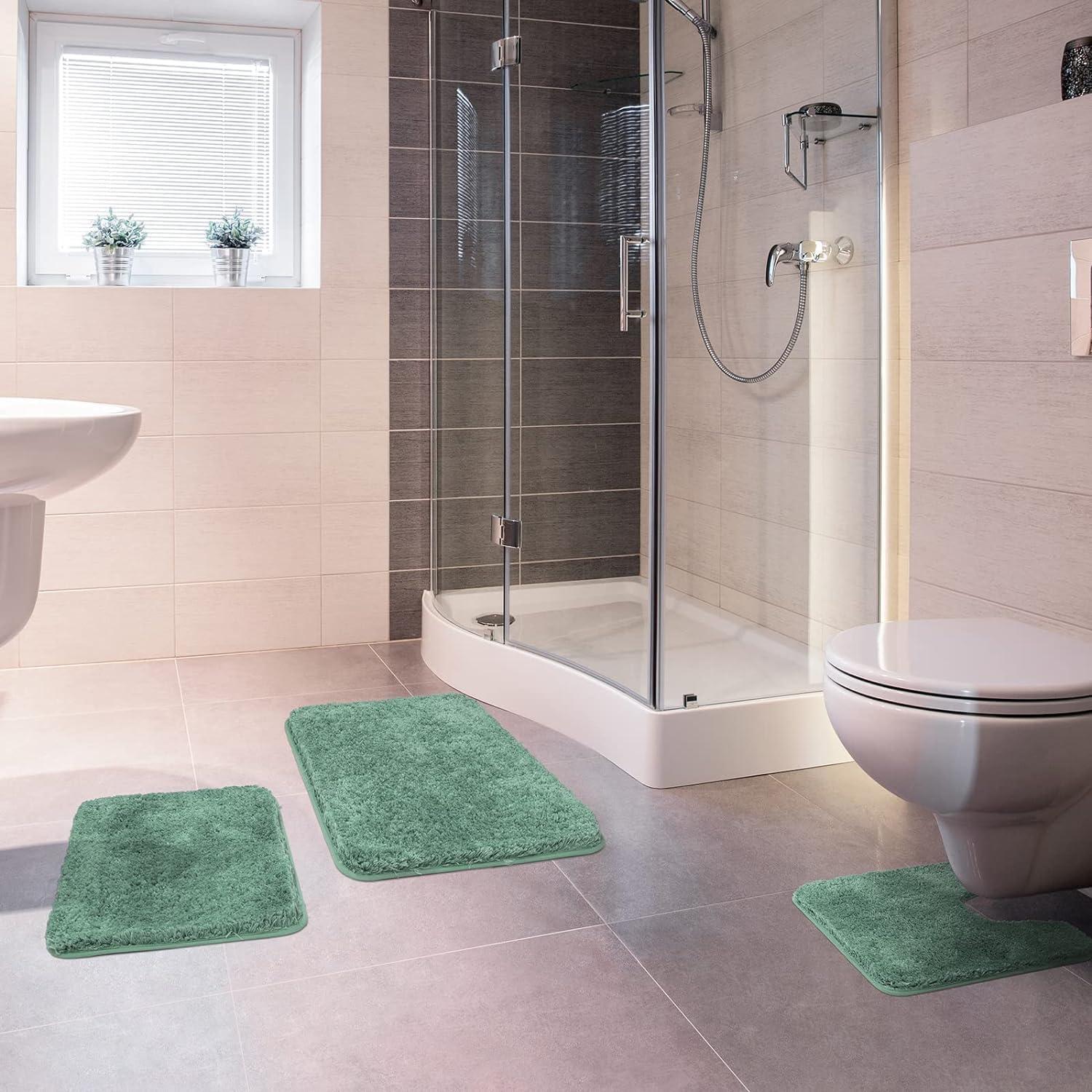 imageMIULEE Burnt Orange Bathroom Rugs Sets 3 Piece Including U Shaped Toilet Rug Soft Absorbent Bath Mats Set with Non Slip Rubber Backside Machine Washable 20quotx30quot16quotx24quotU 20quotx24quotSage Green