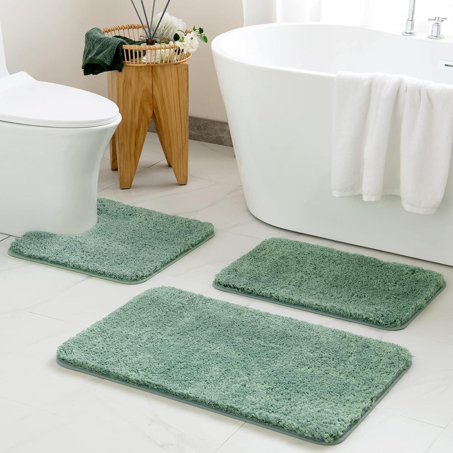 imageMIULEE Burnt Orange Bathroom Rugs Sets 3 Piece Including U Shaped Toilet Rug Soft Absorbent Bath Mats Set with Non Slip Rubber Backside Machine Washable 20quotx30quot16quotx24quotU 20quotx24quotSage Green