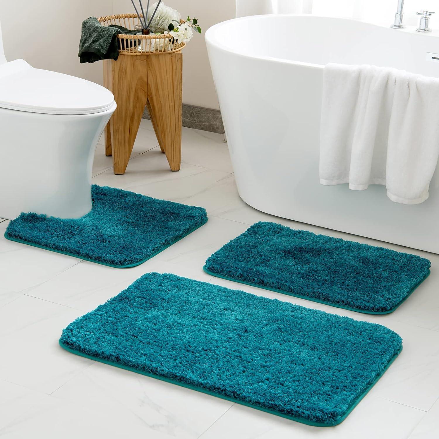 imageMIULEE Burnt Orange Bathroom Rugs Sets 3 Piece Including U Shaped Toilet Rug Soft Absorbent Bath Mats Set with Non Slip Rubber Backside Machine Washable 20quotx30quot16quotx24quotU 20quotx24quotTeal