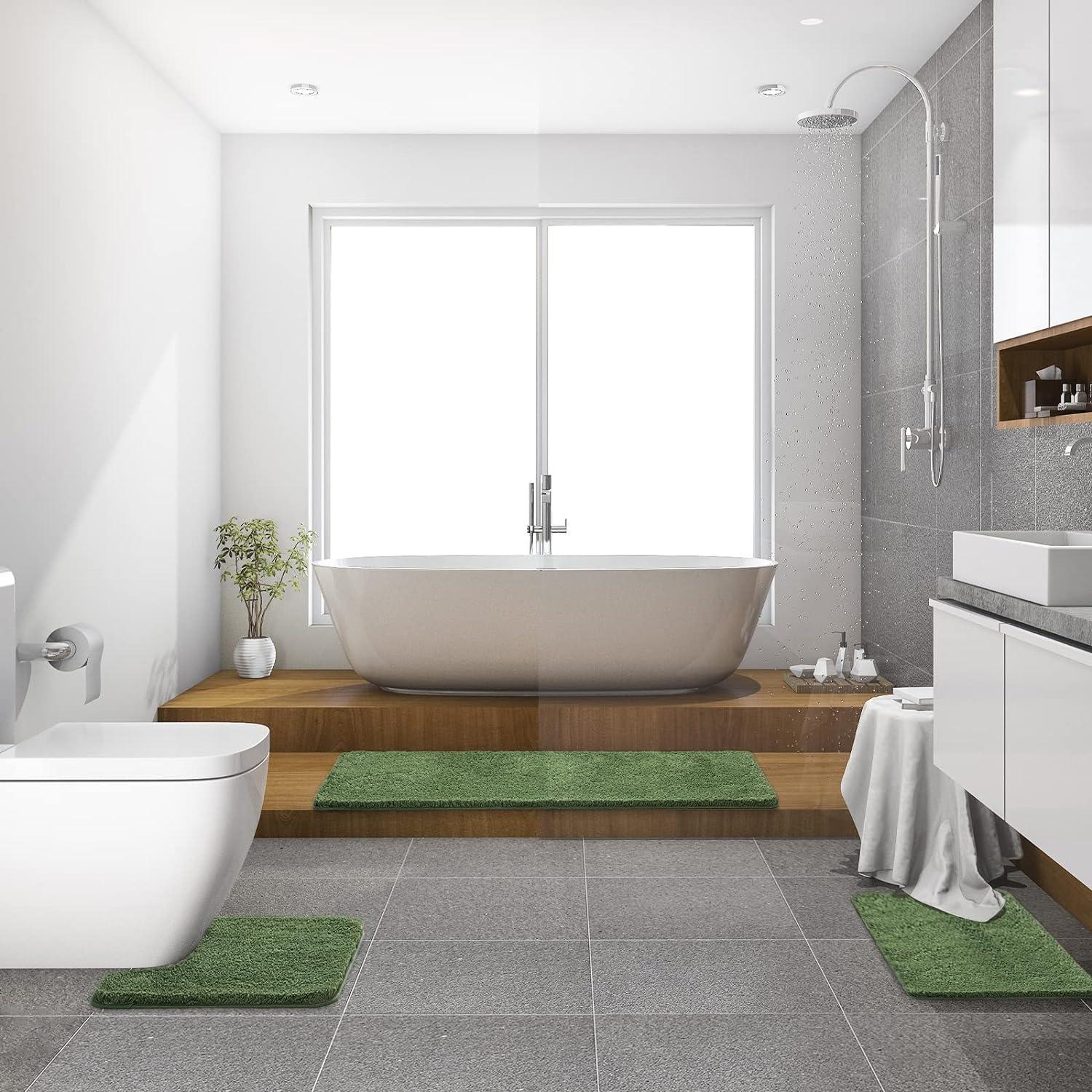 imageMIULEE Burnt Orange Bathroom Rugs Sets 3 Piece Including U Shaped Toilet Rug Soft Absorbent Bath Mats Set with Non Slip Rubber Backside Machine Washable 20quotx30quot16quotx24quotU 20quotx24quotMoss Green