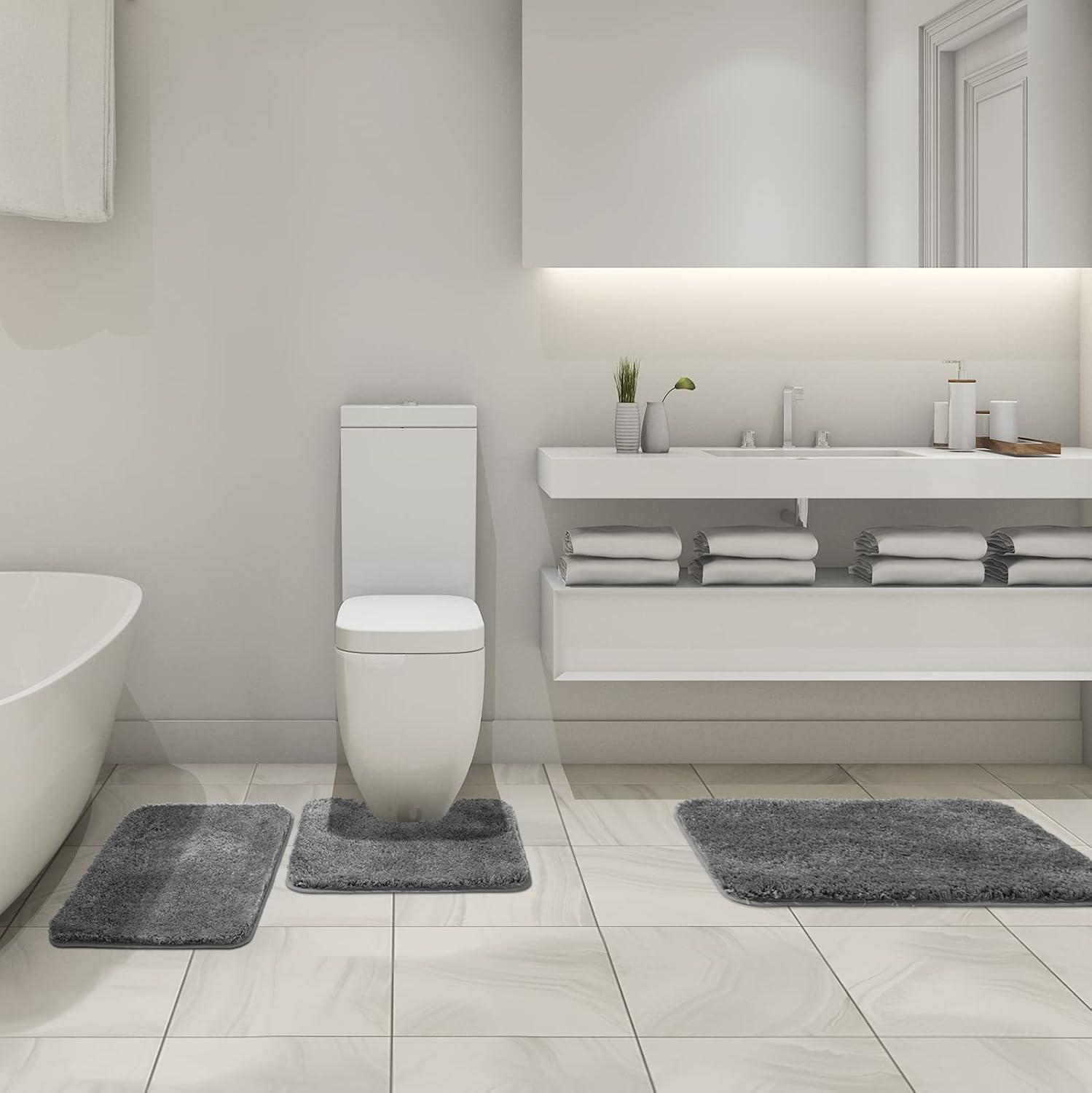 imageMIULEE Burnt Orange Bathroom Rugs Sets 3 Piece Including U Shaped Toilet Rug Soft Absorbent Bath Mats Set with Non Slip Rubber Backside Machine Washable 20quotx30quot16quotx24quotU 20quotx24quotGrey