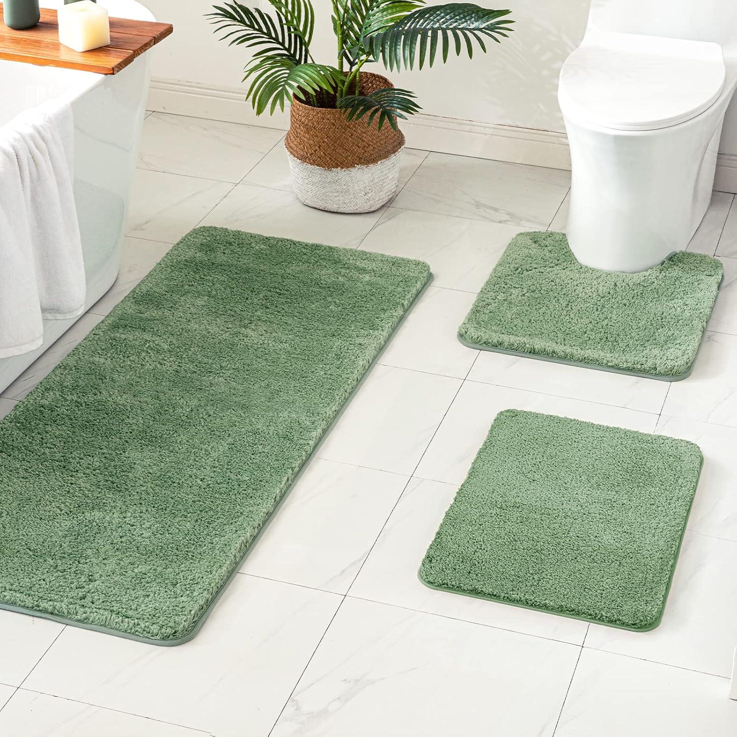 imageMIULEE Burnt Orange Bathroom Rugs Sets 3 Piece Including U Shaped Toilet Rug Soft Absorbent Bath Mats Set with Non Slip Rubber Backside Machine Washable 20quotx30quot16quotx24quotU 20quotx24quotSage Green