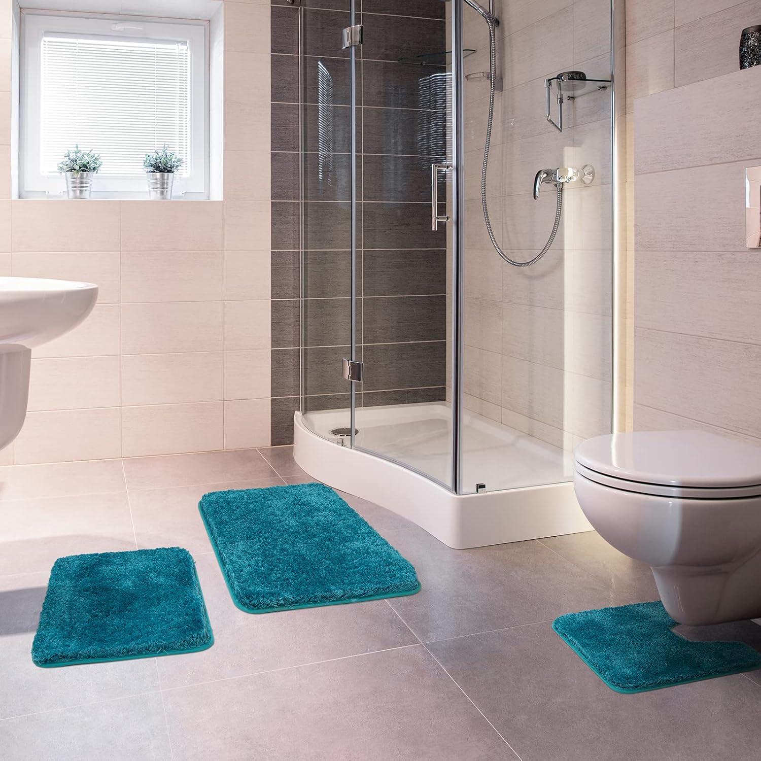 imageMIULEE Burnt Orange Bathroom Rugs Sets 3 Piece Including U Shaped Toilet Rug Soft Absorbent Bath Mats Set with Non Slip Rubber Backside Machine Washable 20quotx30quot16quotx24quotU 20quotx24quotTeal