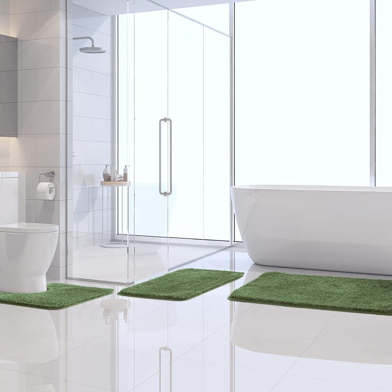 imageMIULEE Burnt Orange Bathroom Rugs Sets 3 Piece Including U Shaped Toilet Rug Soft Absorbent Bath Mats Set with Non Slip Rubber Backside Machine Washable 20quotx30quot16quotx24quotU 20quotx24quotMoss Green