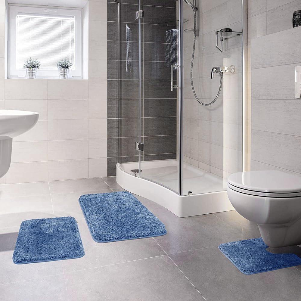 imageMIULEE Burnt Orange Bathroom Rugs Sets 3 Piece Including U Shaped Toilet Rug Soft Absorbent Bath Mats Set with Non Slip Rubber Backside Machine Washable 20quotx30quot16quotx24quotU 20quotx24quotBlue
