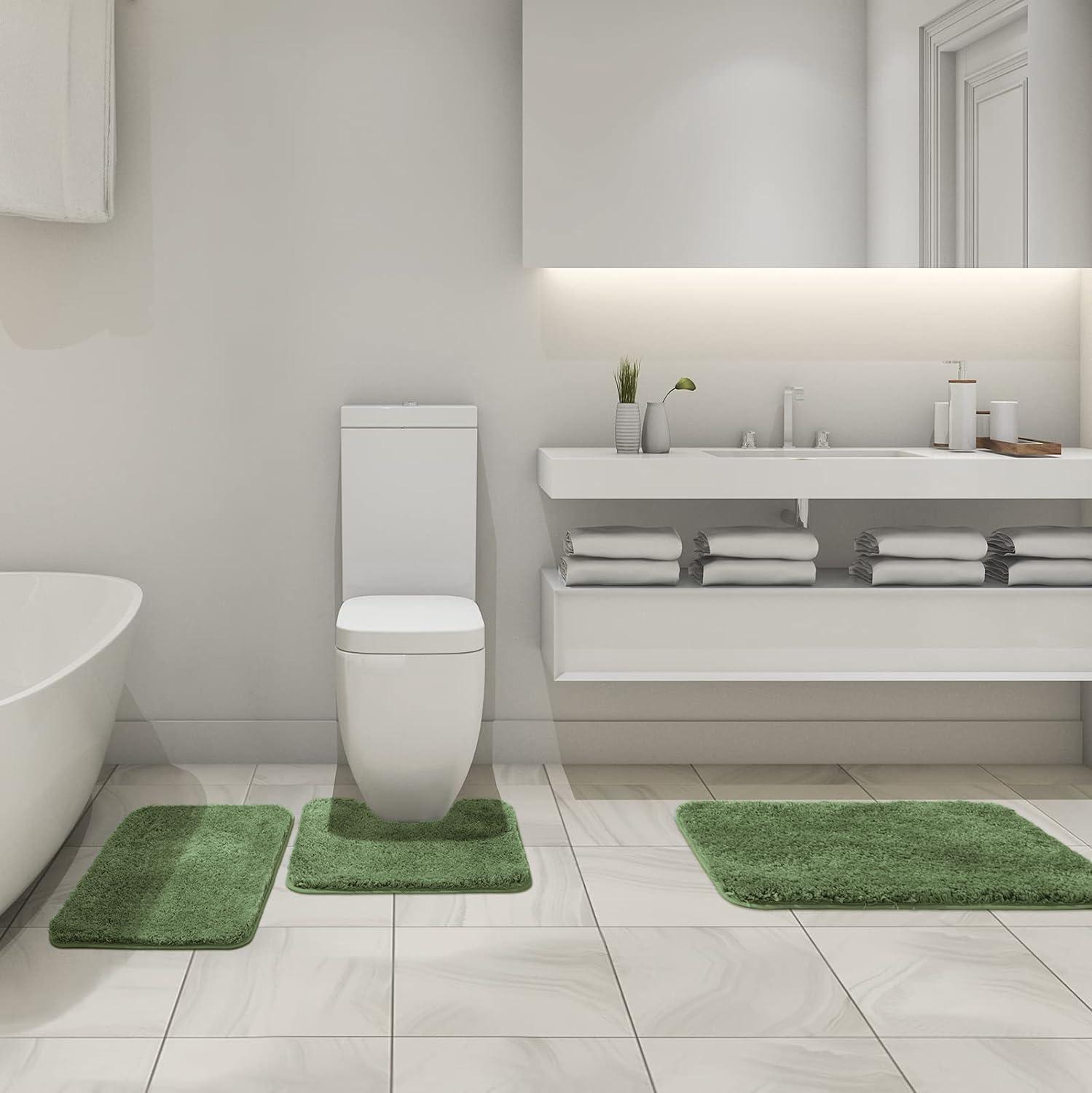imageMIULEE Burnt Orange Bathroom Rugs Sets 3 Piece Including U Shaped Toilet Rug Soft Absorbent Bath Mats Set with Non Slip Rubber Backside Machine Washable 20quotx30quot16quotx24quotU 20quotx24quotMoss Green