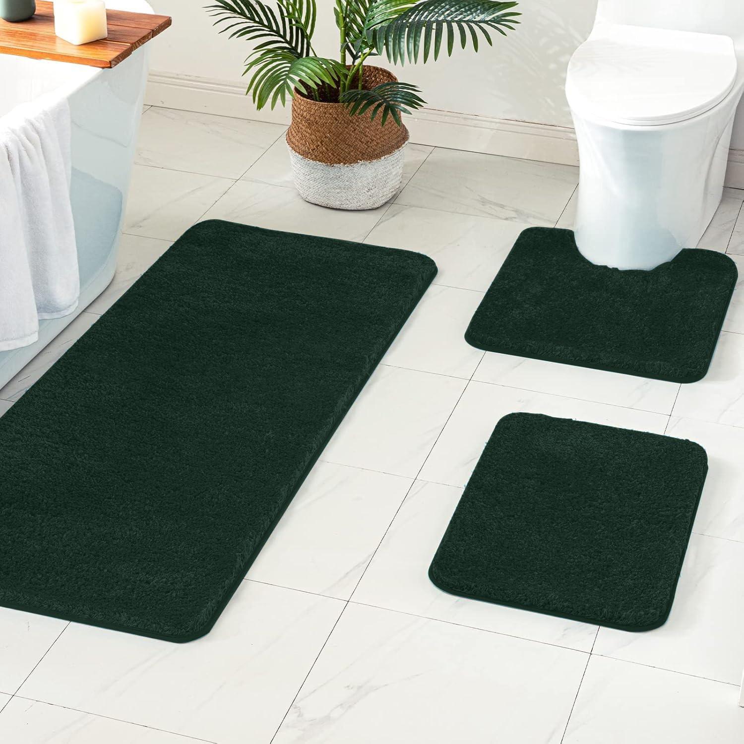 imageMIULEE Burnt Orange Bathroom Rugs Sets 3 Piece Including U Shaped Toilet Rug Soft Absorbent Bath Mats Set with Non Slip Rubber Backside Machine Washable 20quotx30quot16quotx24quotU 20quotx24quotDark Green